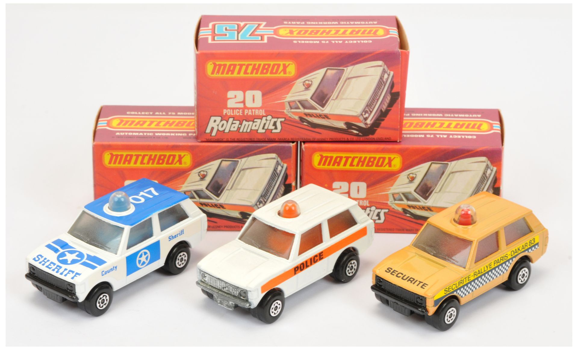 Matchbox Superfast 20b Range Rover Group Of 3 - (1) "Police" - White body orange side strip, inte...