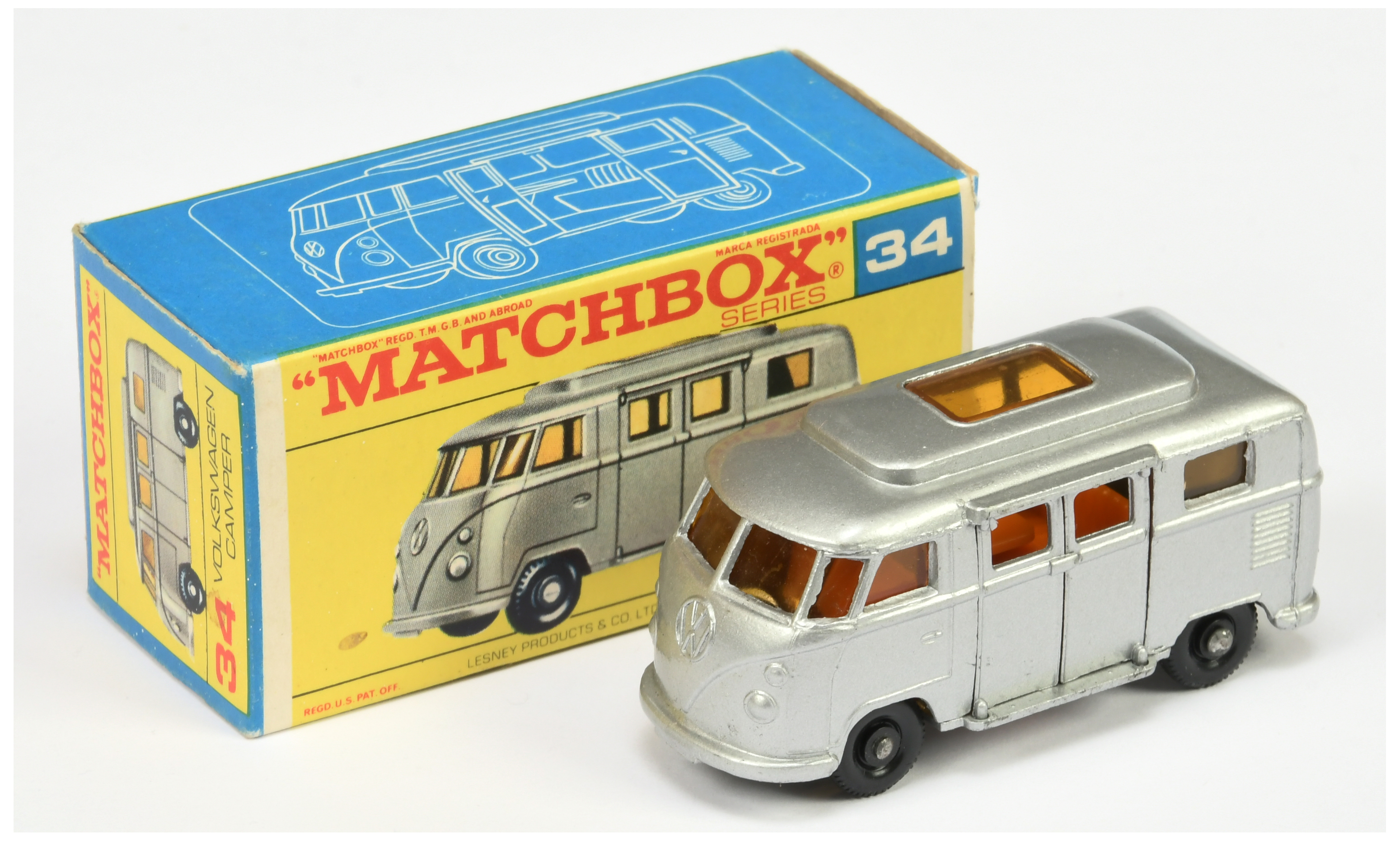 Matchbox Regular Wheels 34c Volkswagen Transporter Camper Van - metallic silver