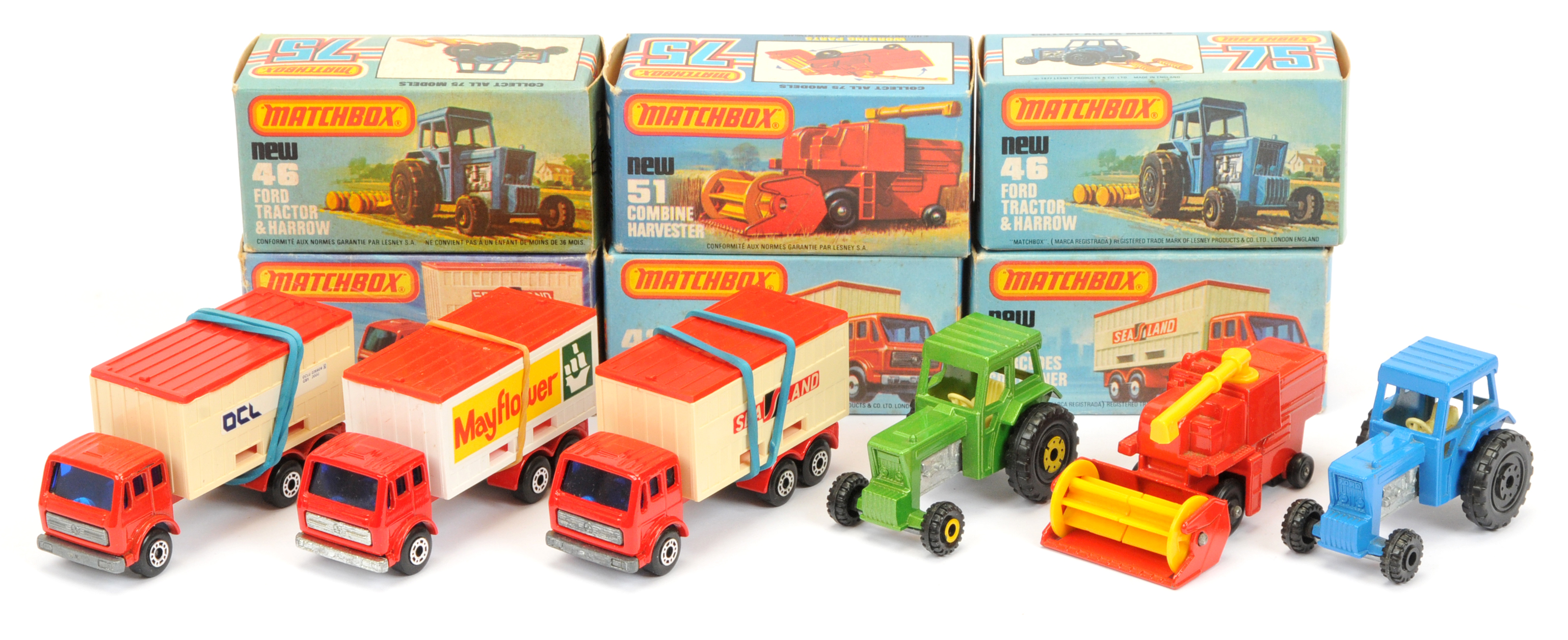 Matchbox Superfast group (1) 42c Mercedes Container Truck - "Sea Land" (2)  "Mayflower" (3) "OCL"...