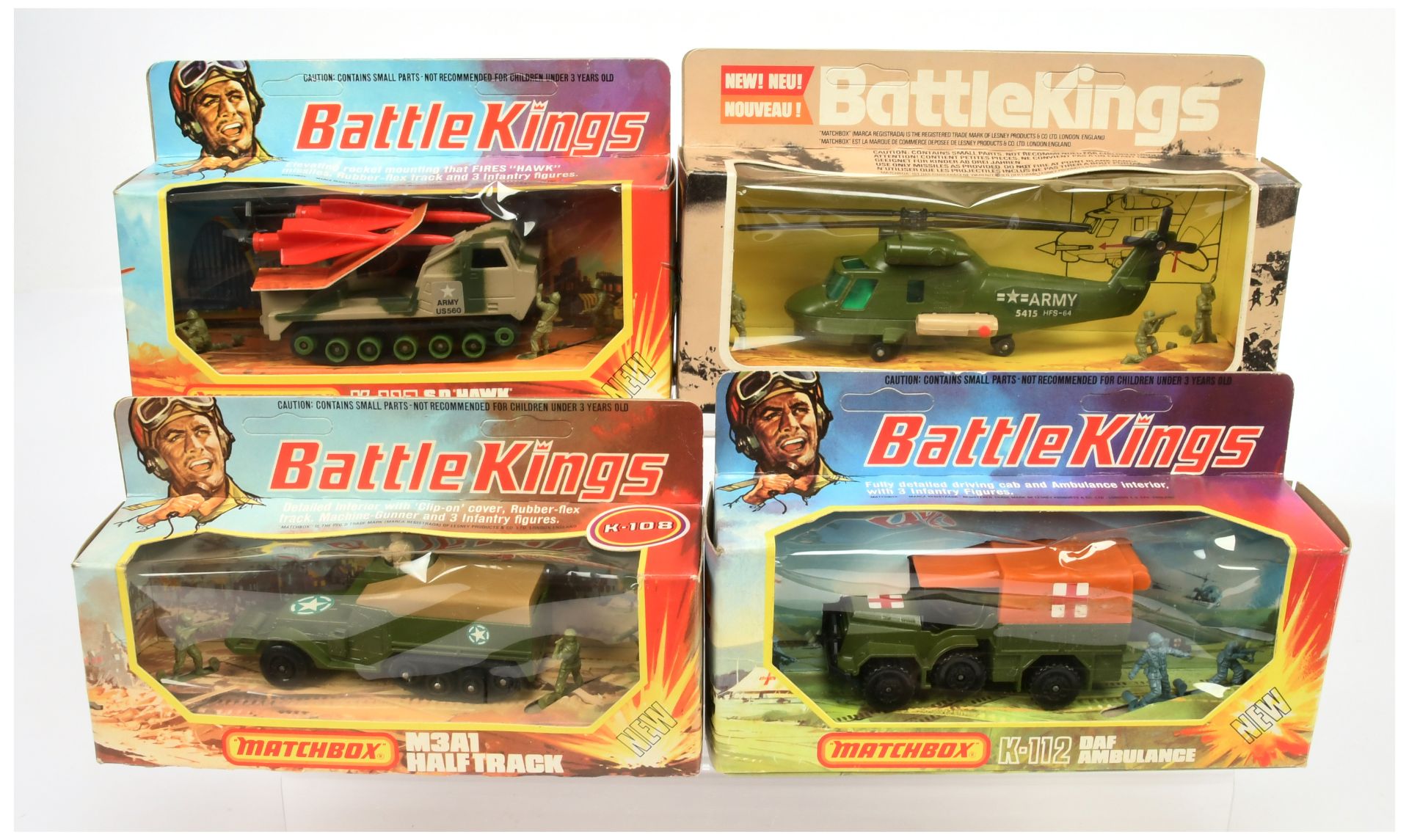 Matchbox Battlekings Group Of 4 K108 Half Track, (2) K112 DAF "Ambulance", (3) K117 Hawk Launcher...