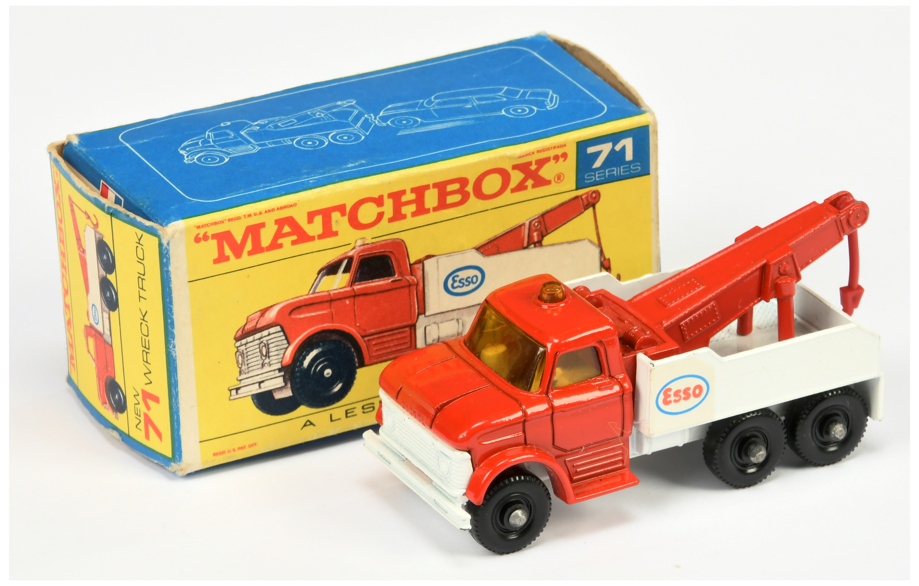 Matchbox Regular Wheels 71c Ford Esso Heavy Wreck Truck - red cab & jib with red plastic hook, da...