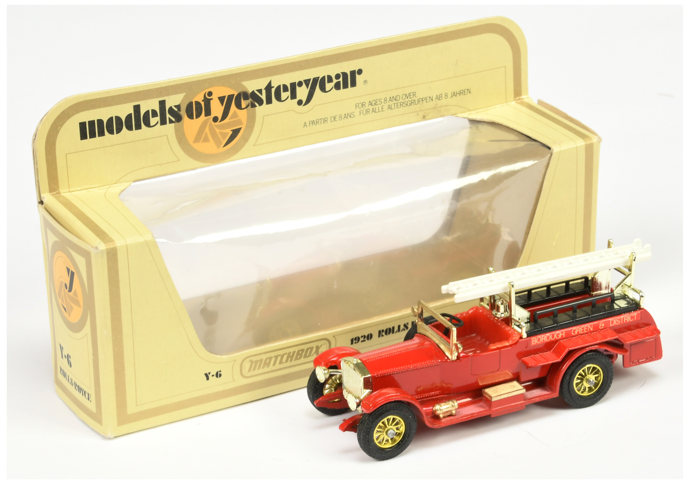 Matchbox Models of Yesteryear Y6 1920 Rolls Royce Fire Engine - darker red body and chassis, brig...