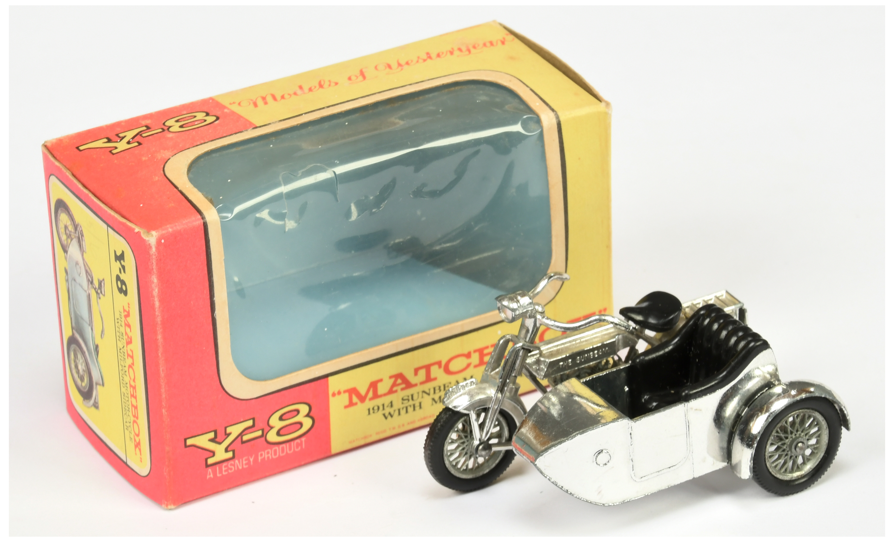 Matchbox Models of Yesteryear Y8 1914 Sunbeam Motorcycle & Sidecar - chrome plated body with cast...