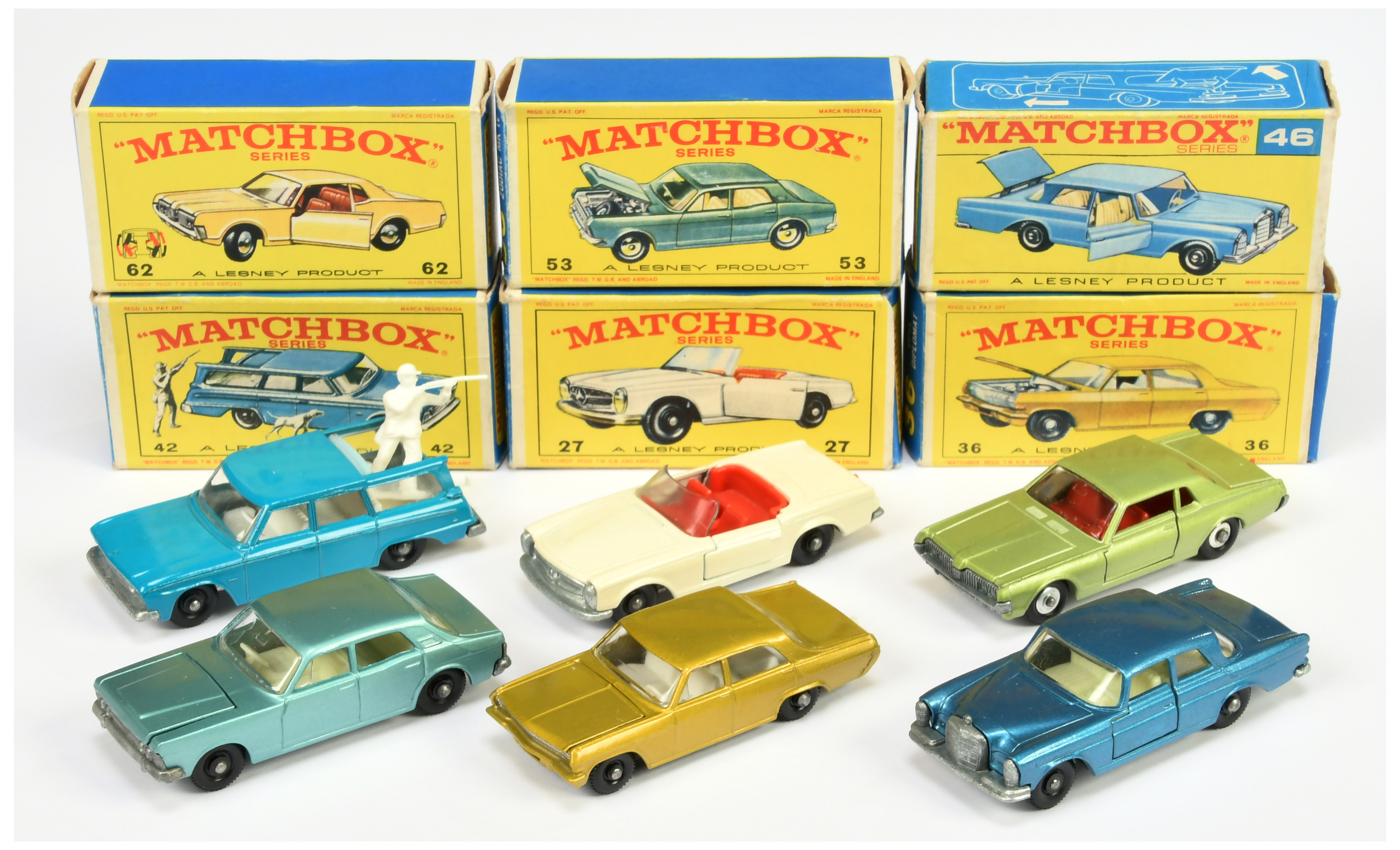 Matchbox Regular Wheels group of Cars (1) 36c Opel Diplomat - chrome engine, matt black base with...