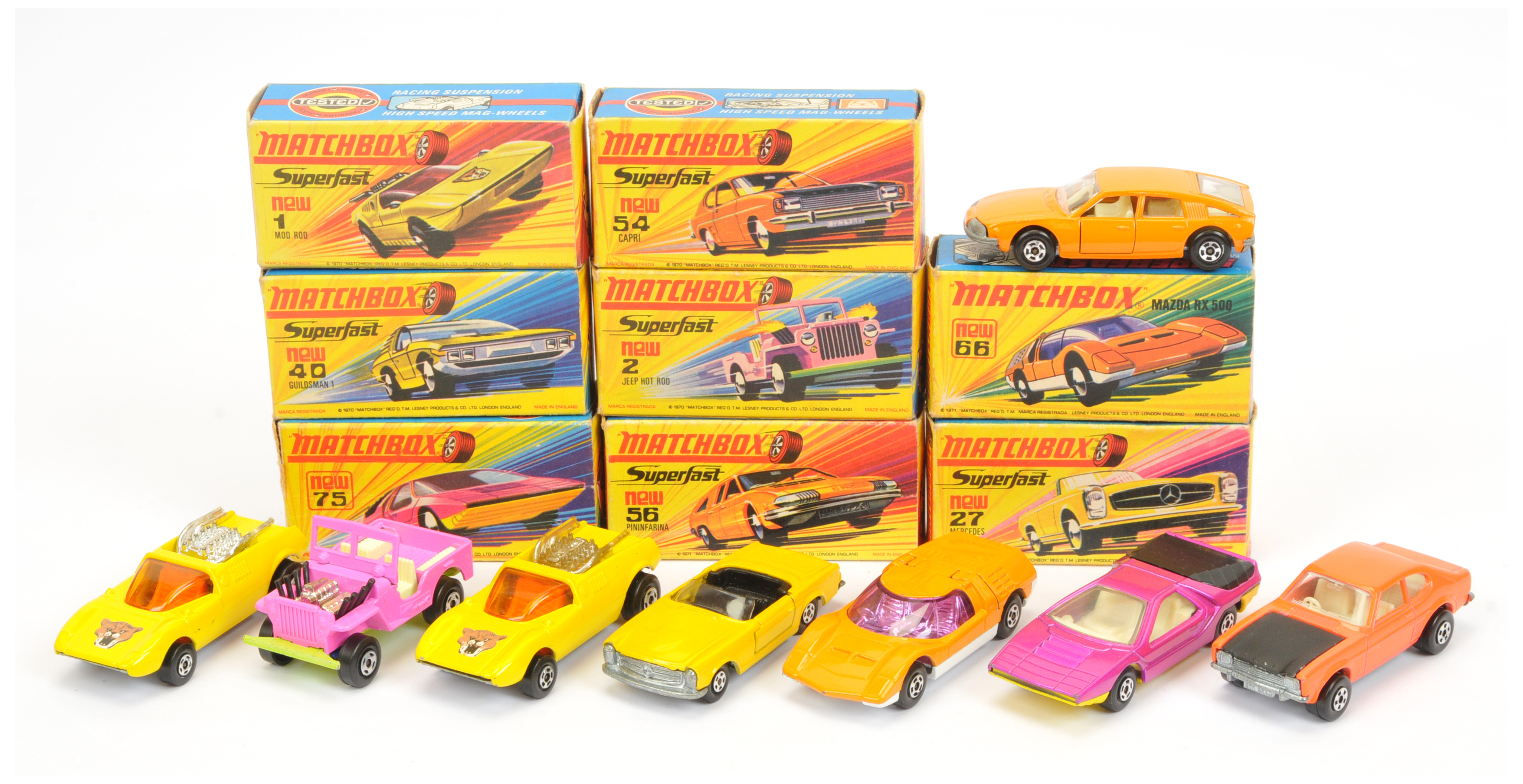 Matchbox Superfast Group Of 8 To Include - 2 X 1b Mod Rod - Yellow, 54b Ford Capri fluorescent bo...