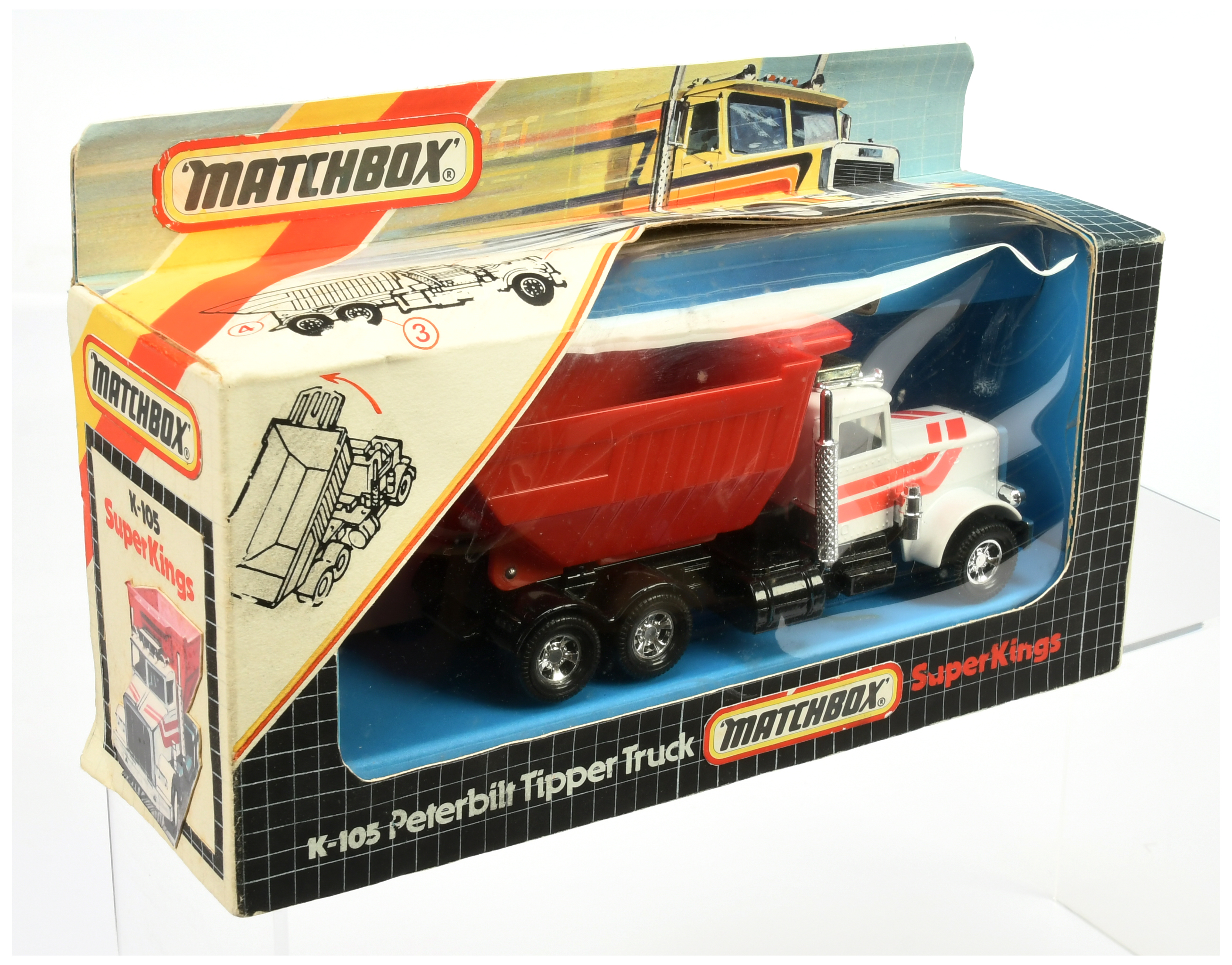 Matchbox Super Kings K105 Peterbilt Tipper Truck Mock-Up Trial box - based on 1983 copyright blue...