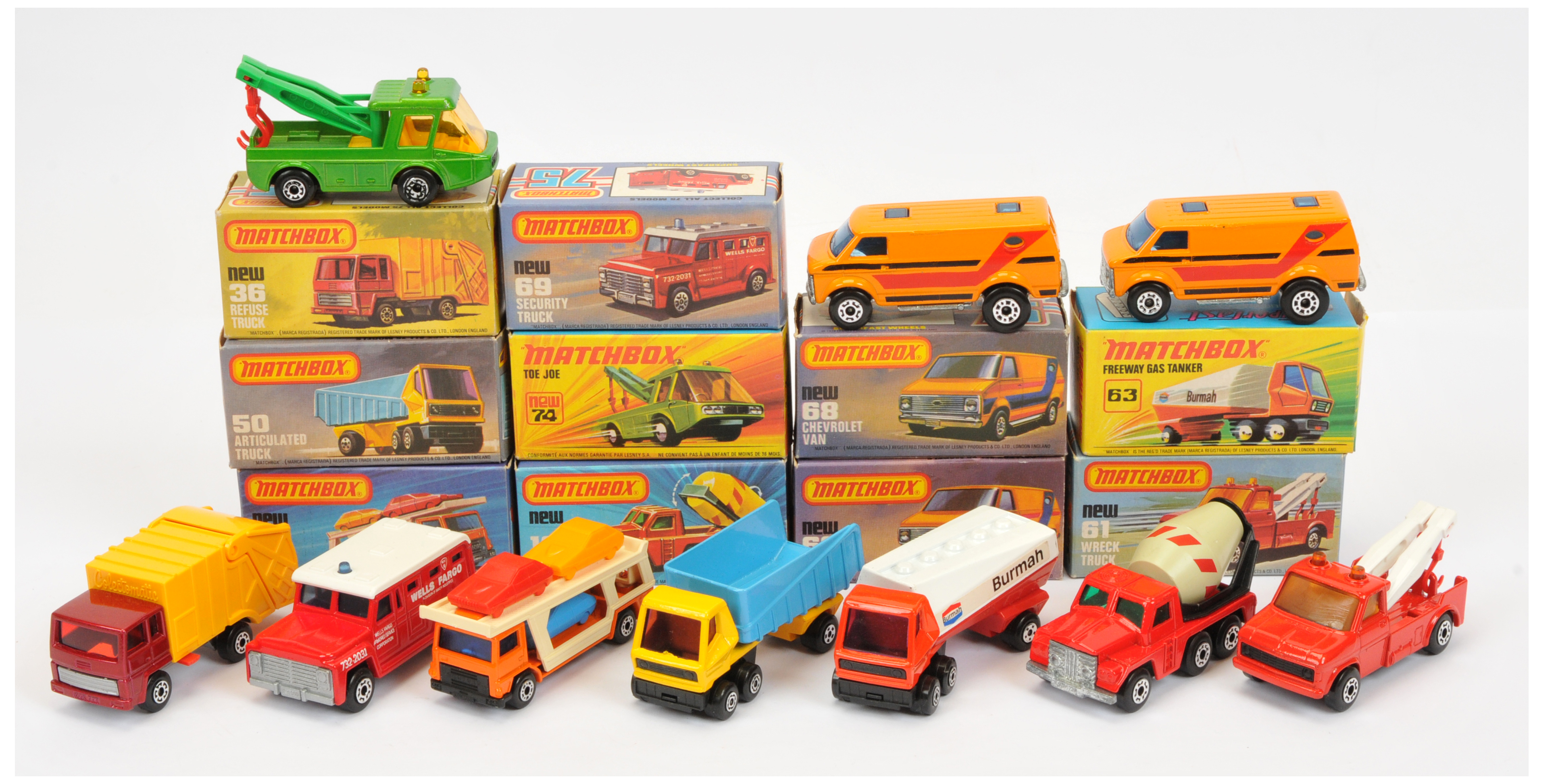 Matchbox Superfast Group Of 10 To Include - 19 Cement Mixer, 63 freeway gas tanker "Burmah" - red...