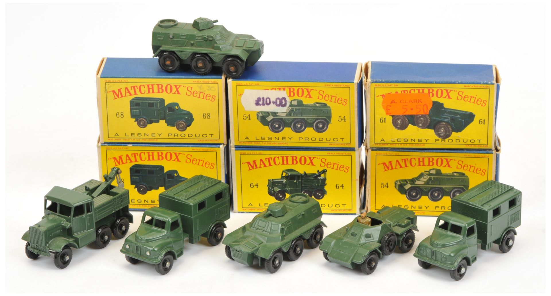 Matchbox Regular Wheels Military group to include 2 x 54a Saracen Personnel Carrier - crimped & r...