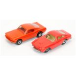 Matchbox Superfast pair (1) 8a Ford Mustang - dark burnt orange body, clear windows, red interior...