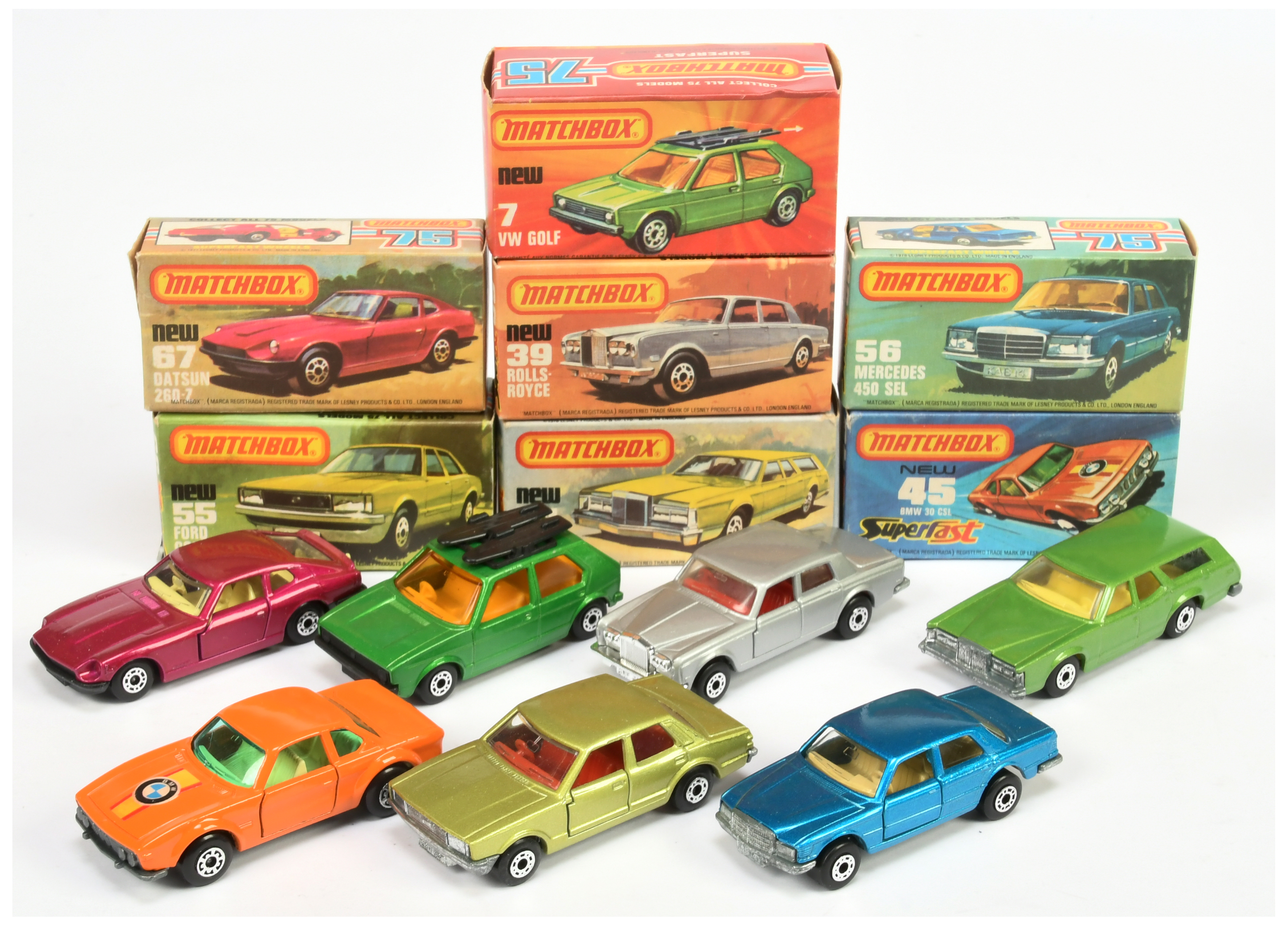 Matchbox Superfast Group Of 7 To Include - 7 Volkswagen Golf - green, 55 Ford Cortina - Metallic ...