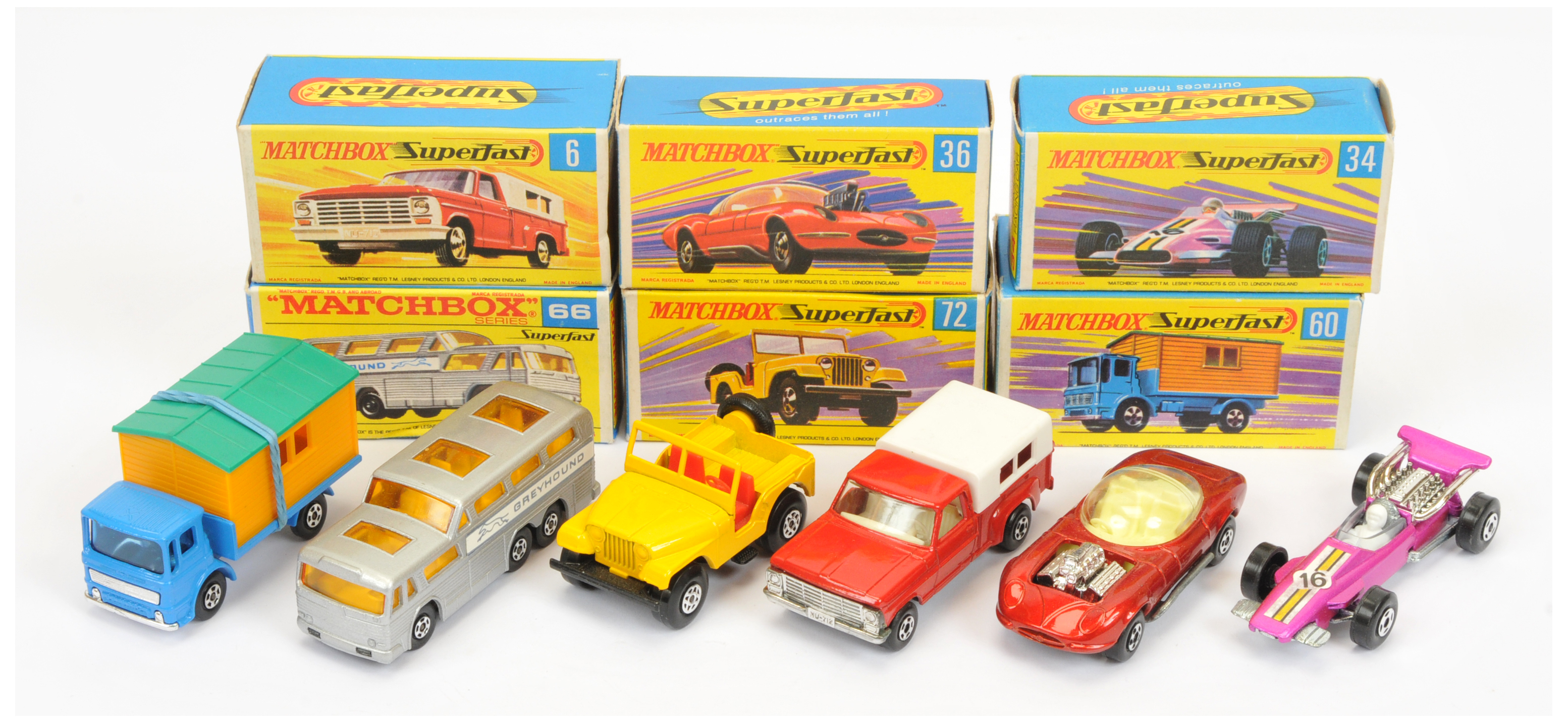 Matchbox Superfast Group Of 6 - 6a Ford Pick-Up Truck, - Red, grey base and white plastic back 34...