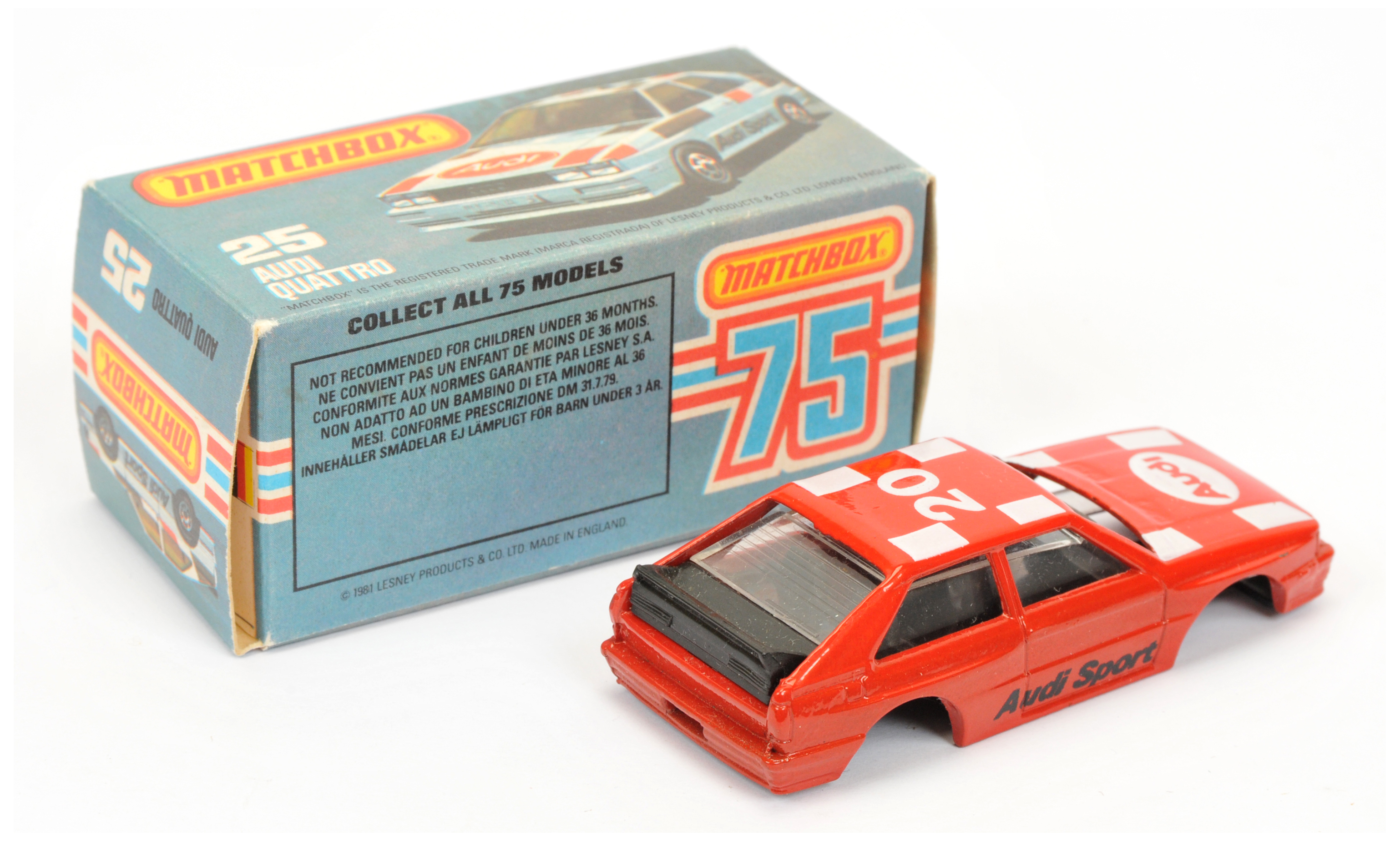 Matchbox Superfast 25d Audi Quattro - Made in Brazil Model - red body with white racing number 20... - Image 2 of 3