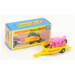 Matchbox Superfast 38a Honda Motorcycle & Trailer - pink motorcycle, lemon yellow trailer with Ho...