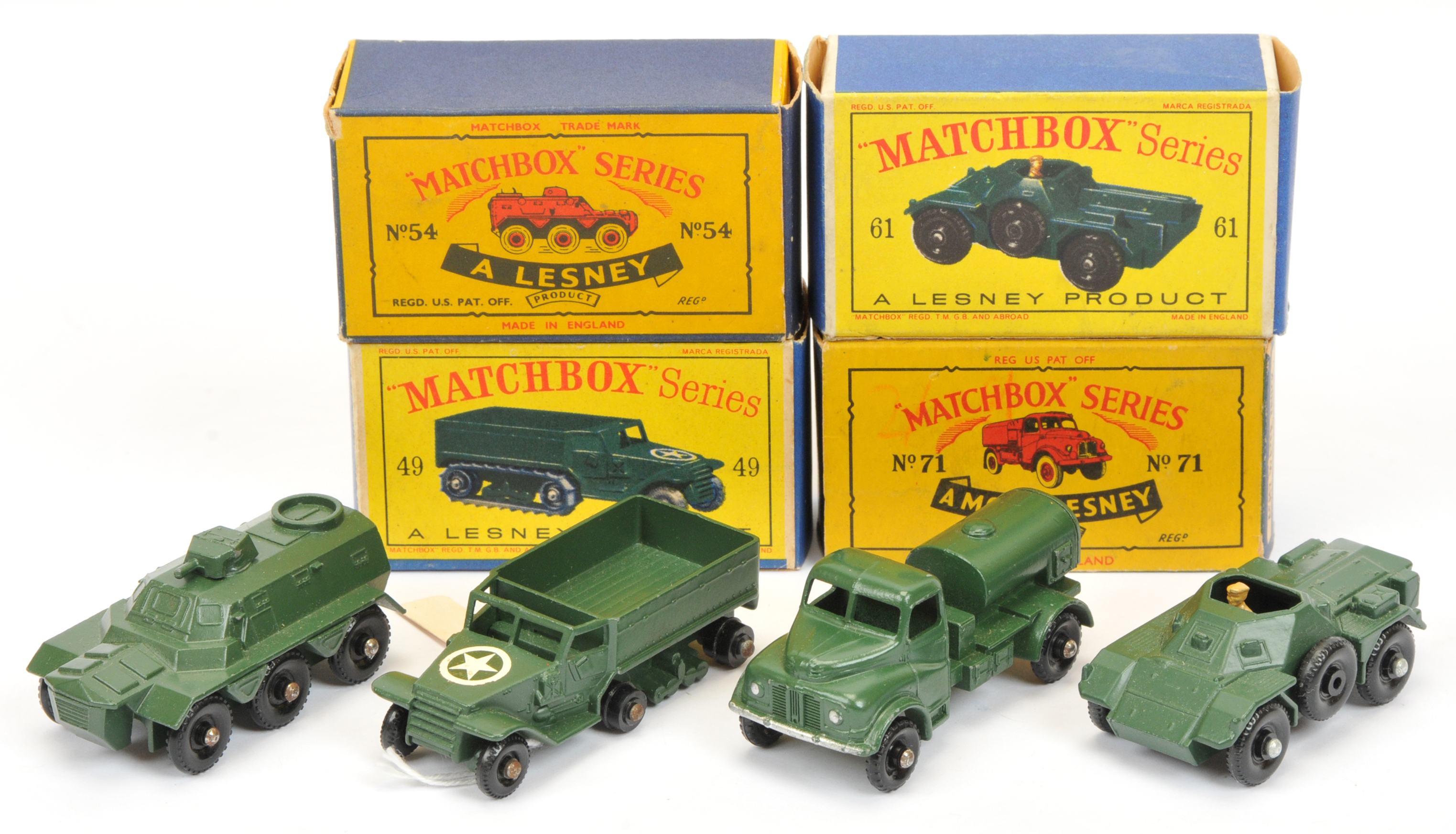 Matchbox Regular Wheels Military group (1) 49a Half-Track M3 (tracks have perished) (2) 54a Sarac...