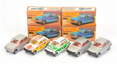 atchbox Superfast Group Of 5 21c Renault  5TL To Include  - (1) Silver, red interior, grey base, ...