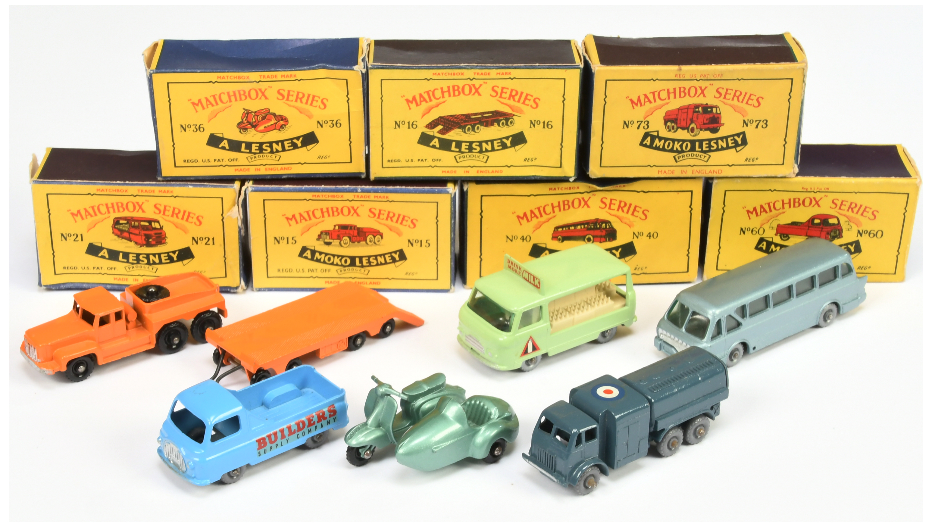 Matchbox Regular Wheels group to include 15b Atlantic Prime Mover - orange, silver trim, knobbly ...