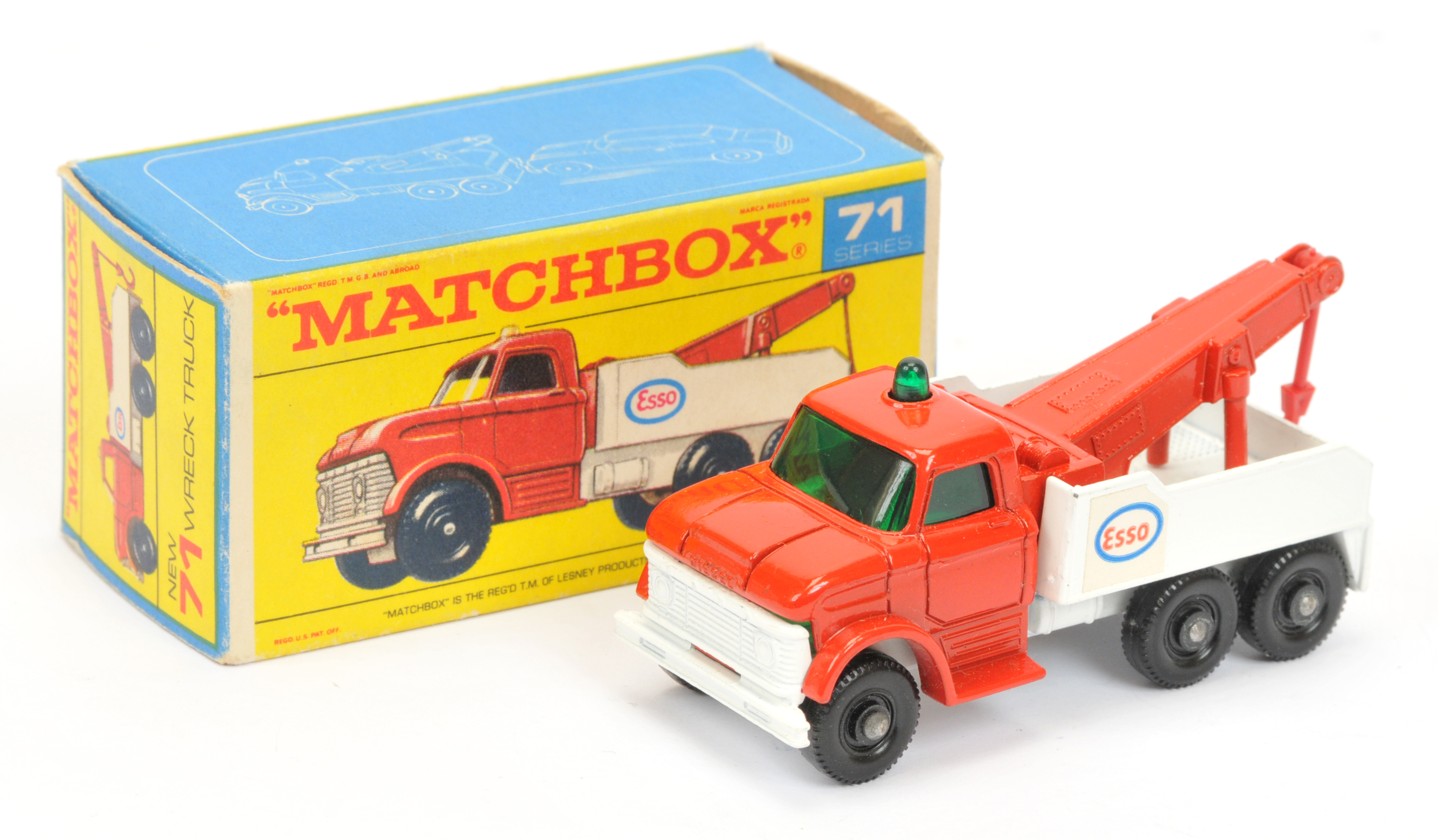 Matchbox Regular Wheels 71c Ford Esso Heavy Wreck Truck - red cab & jib with red plastic hook, da...