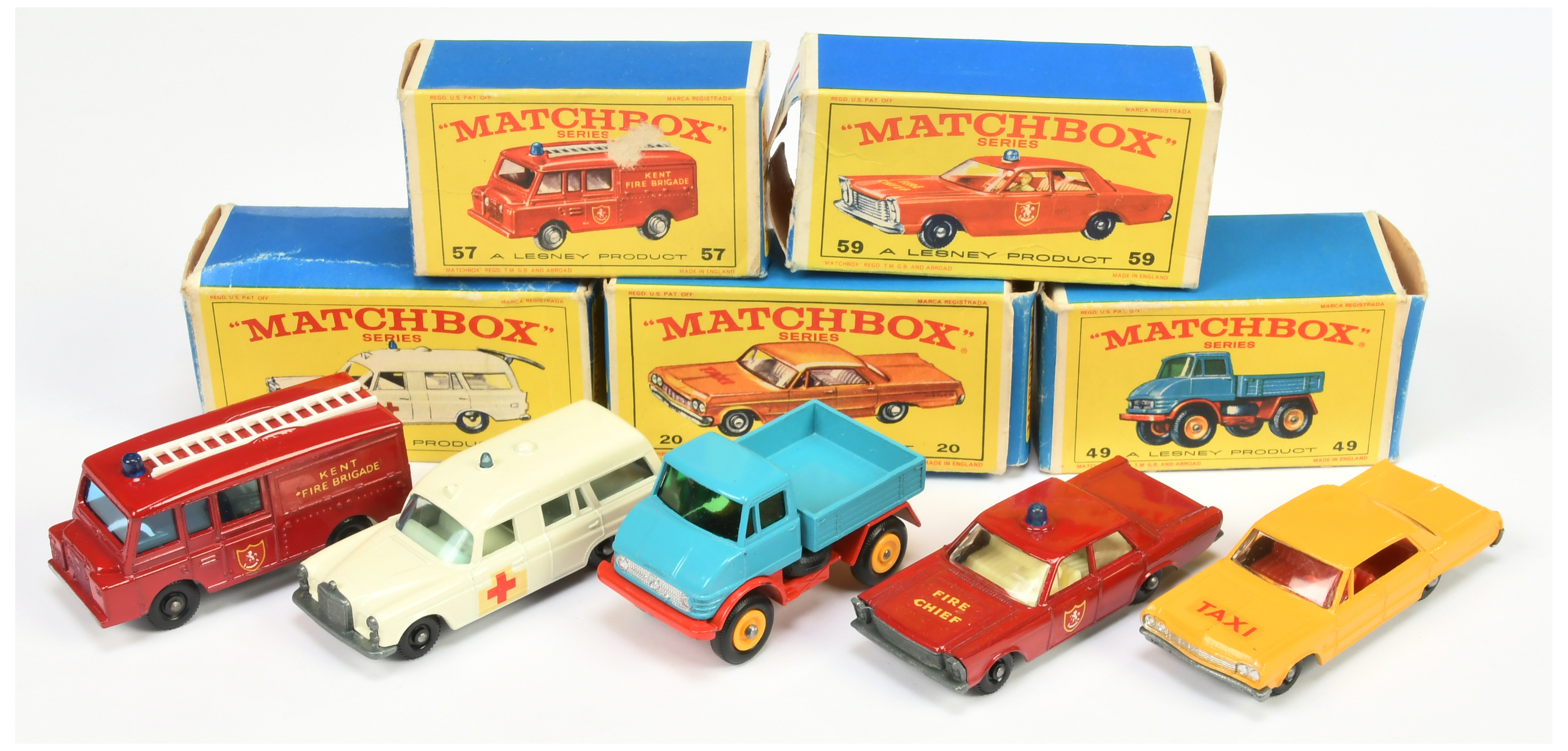 Matchbox Regular Wheels group including Emergency Vehicles (1) 3c Mercedes "Ambulance" - off whit...