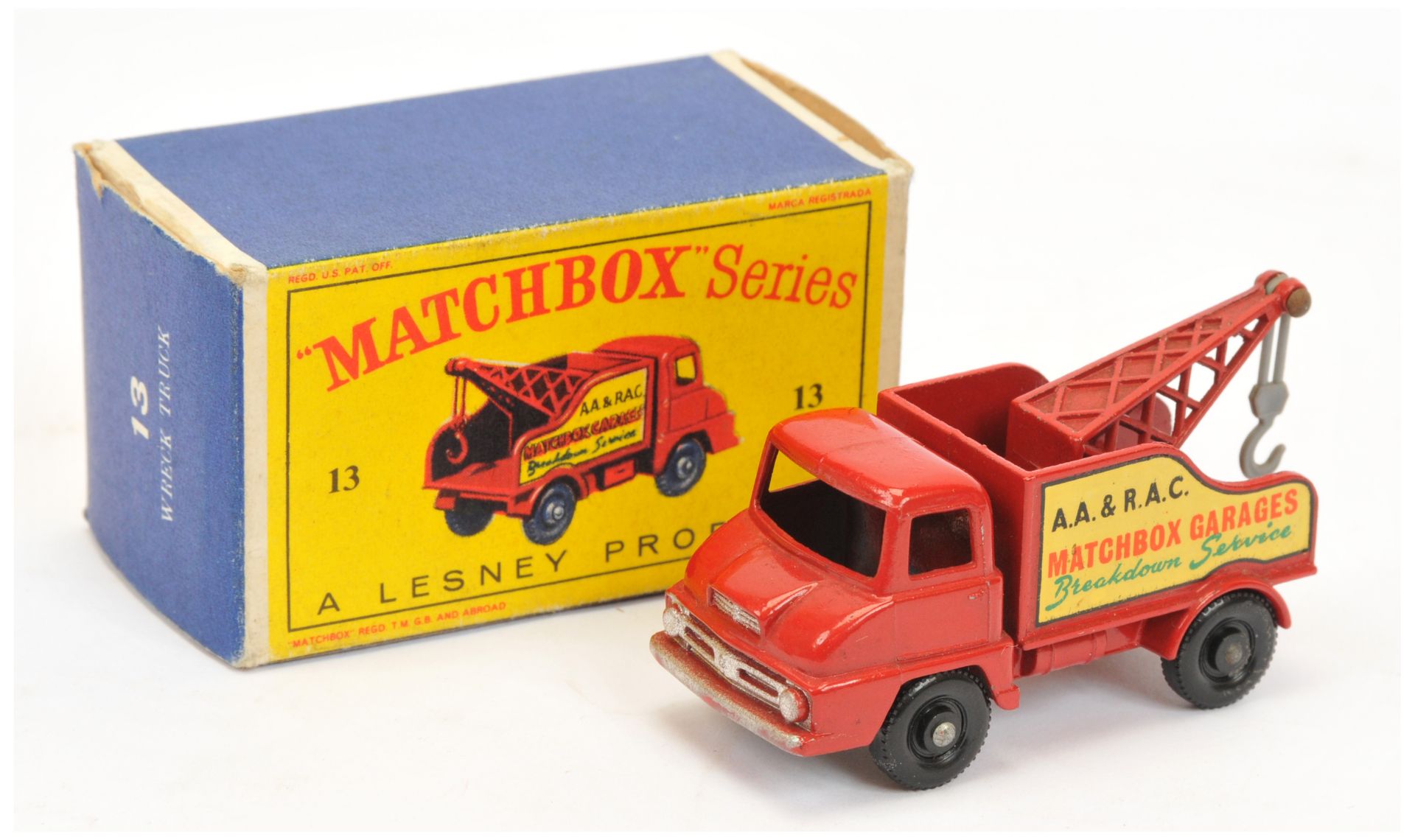 Matchbox Regular Wheels 13c Ford Thames Trader Wreck Truck - red body with silver trim, closed la...
