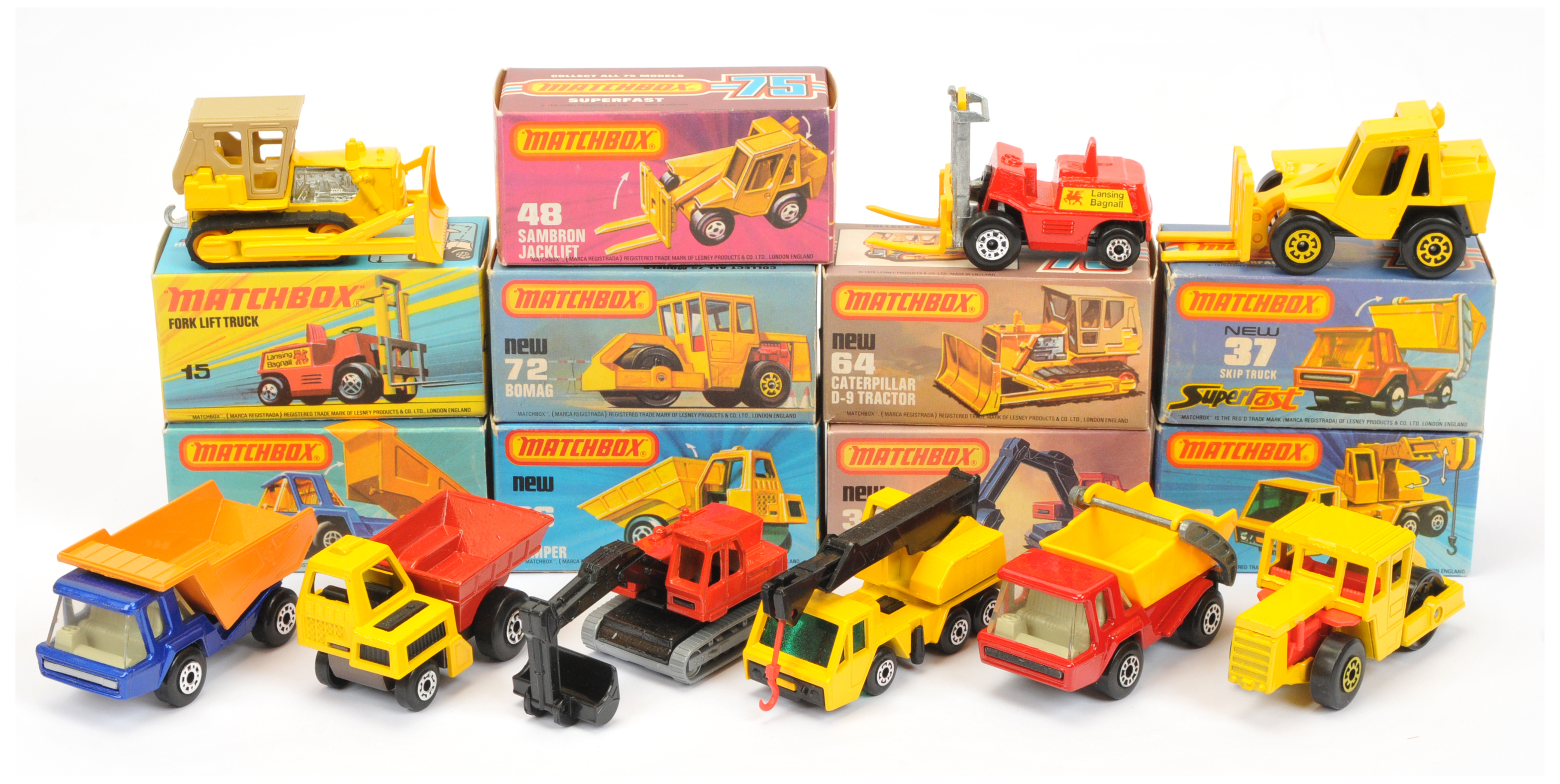 Matchbox Superfast Group Of 9 Construction Related To Include  -15b Fork Lift Truck - red, 23b at...