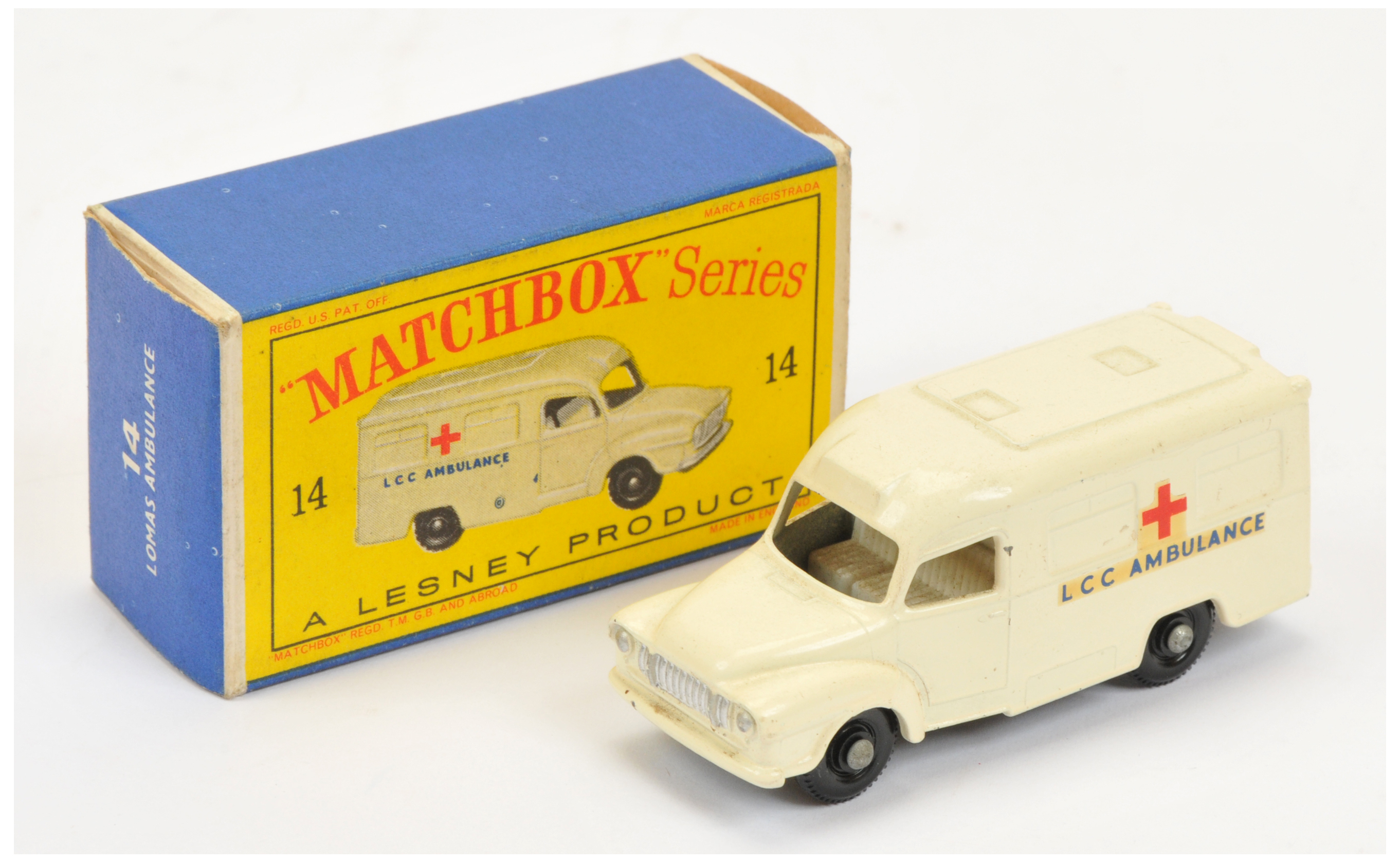 Matchbox Regular Wheels 14c Bedford Lomas Ambulance - Stannard Code 17 - off white body with silv...