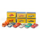 Matchbox Regular Wheels group to include 55b Ford Fairlane Police Car - metallic blue body with r...