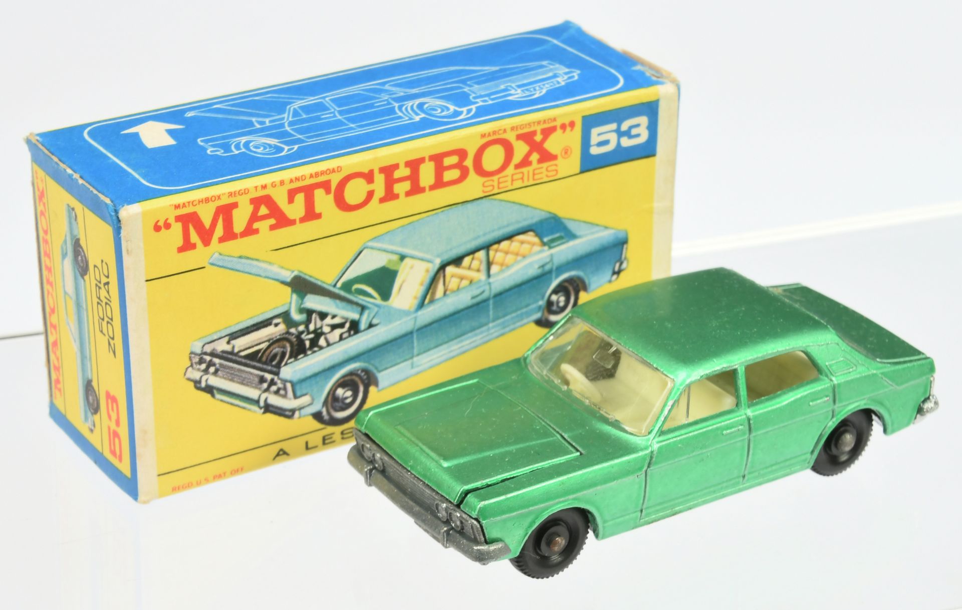 Matchbox Regular Wheels group (1) 8e Ford Mustang - white - box has tape removal mark (2) 53c For... - Image 2 of 4