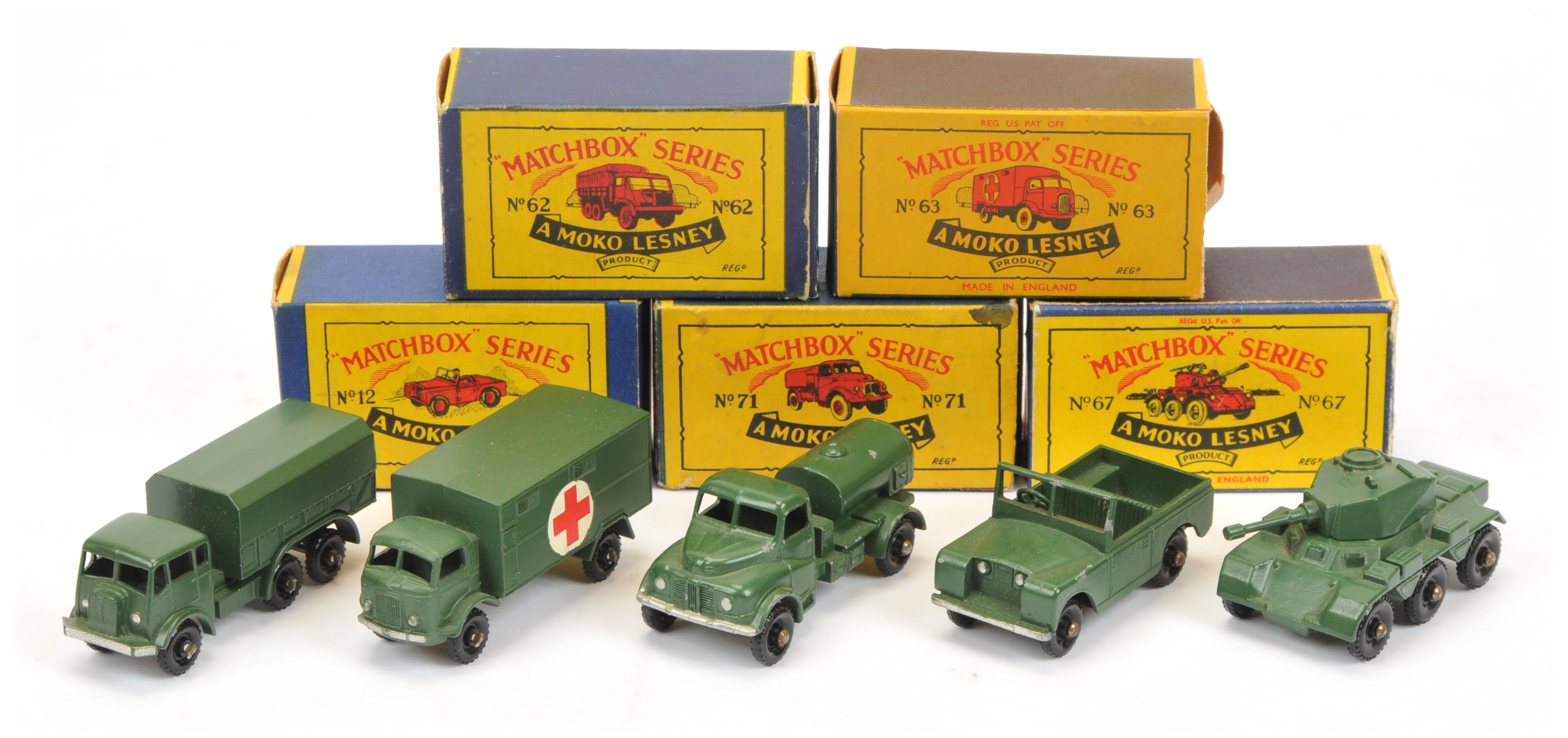 Matchbox Regular Wheels group of Military Vehicles - all with black plastic wheels (1) 12b Land R...