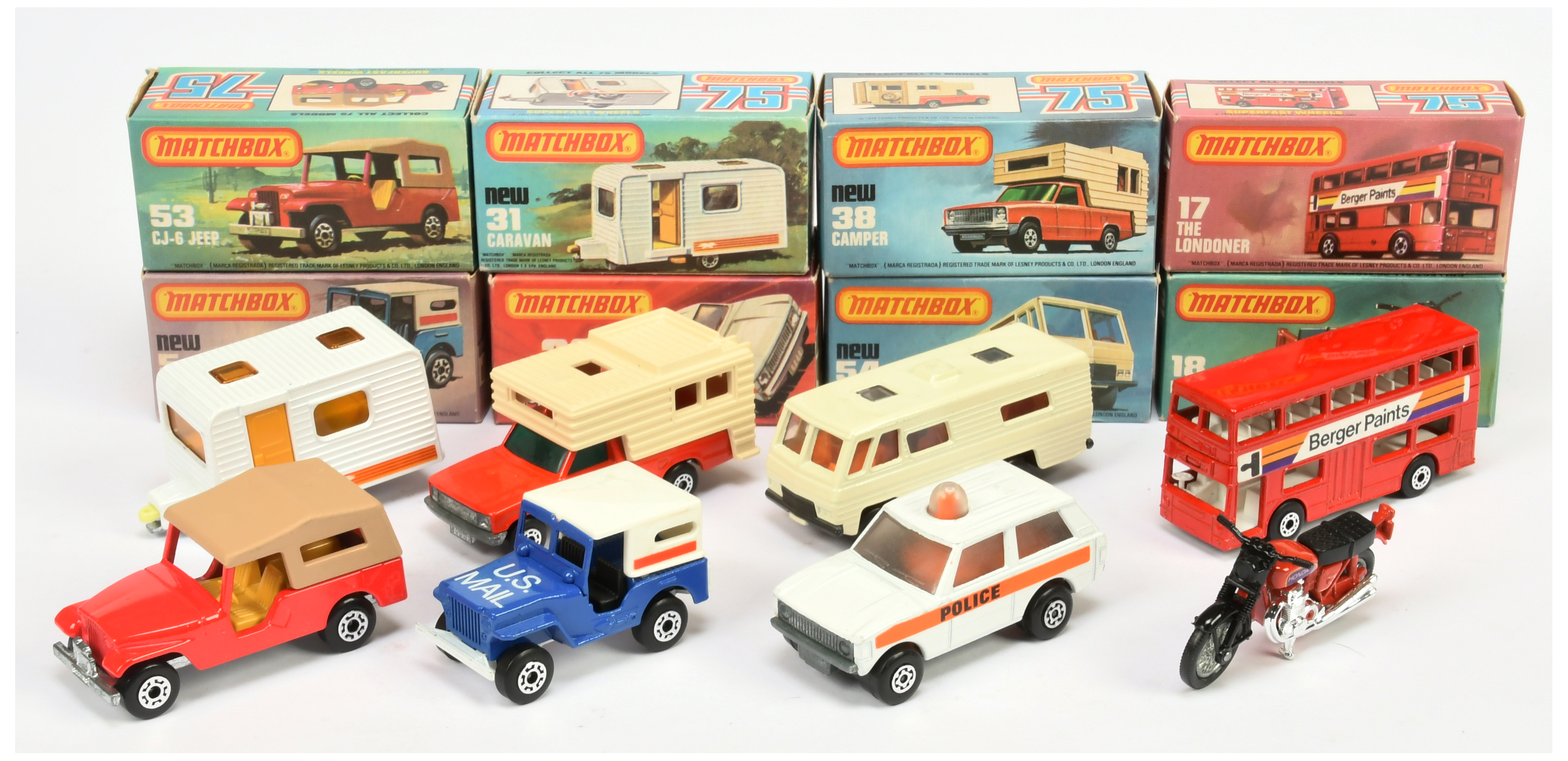 Matchbox Superfast Group Of 8 To Include - 20 Range Rover "Police" - white, 38 Camper - Red and C...