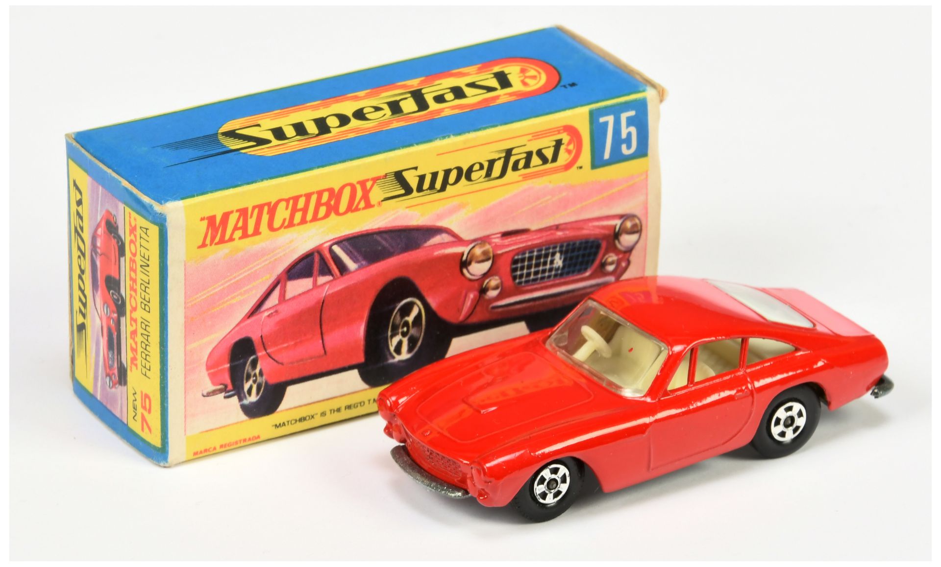 Matchbox Superfast 75a Ferrari Berlinetta - red body without silver trim, bare metal base, solid ...