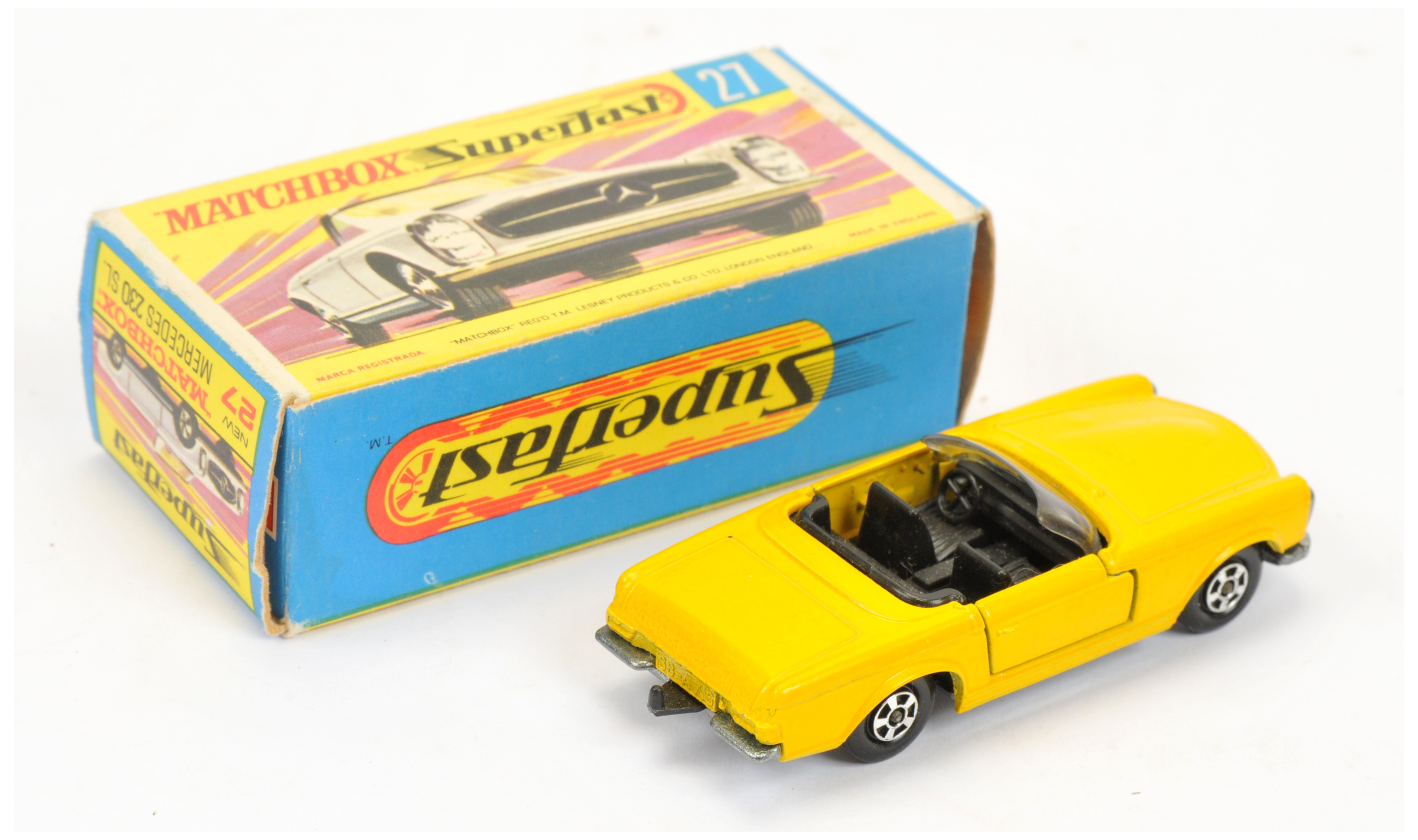 Matchbox Superfast No.27a Mercedes 230SL - dark yellow body, black interior, bare metal base, hol... - Image 2 of 2