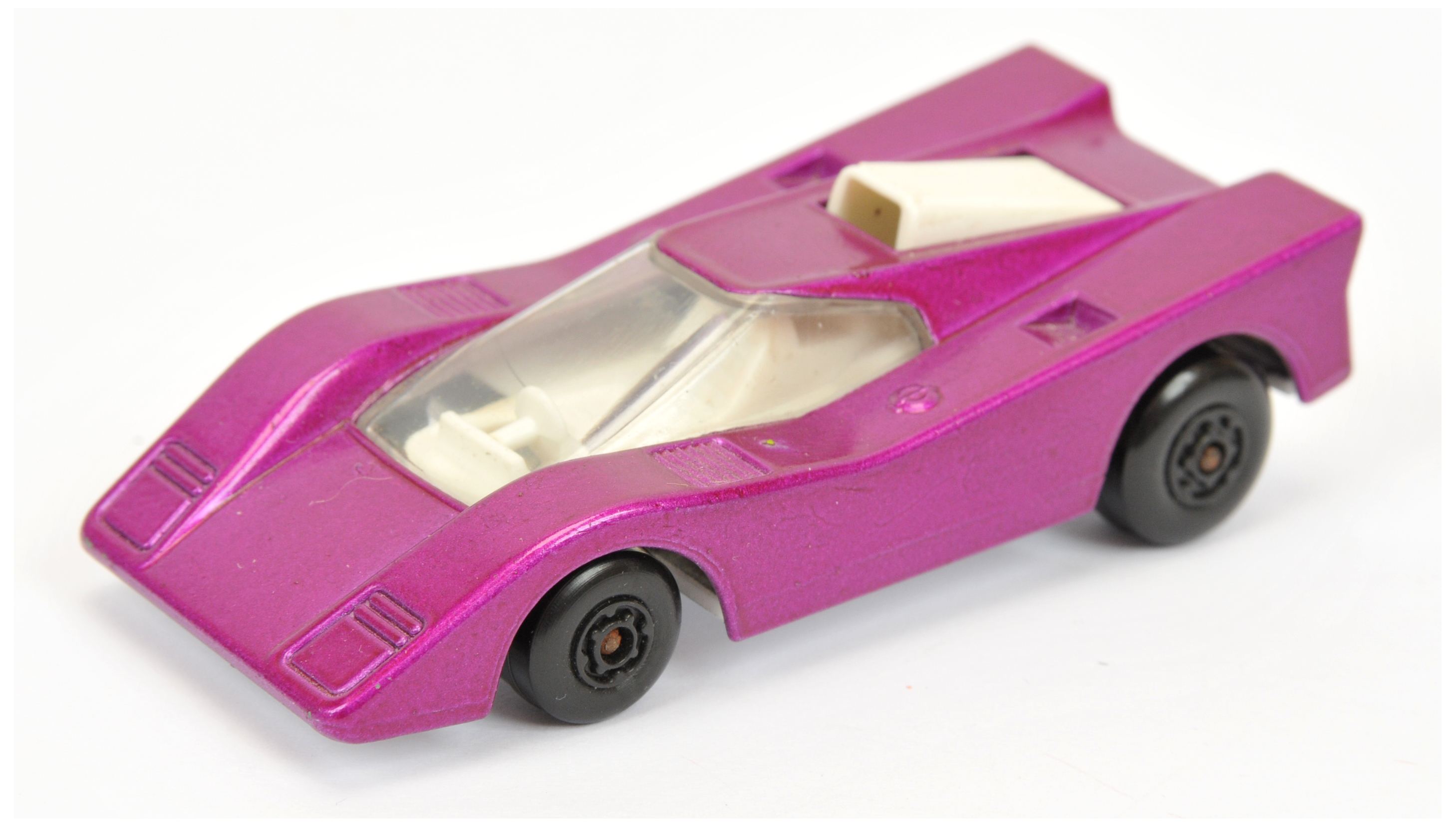 Matchbox Superfast 7b Hairy Hustler Pre-production Colour Trial -purple body, clear windows, whit...