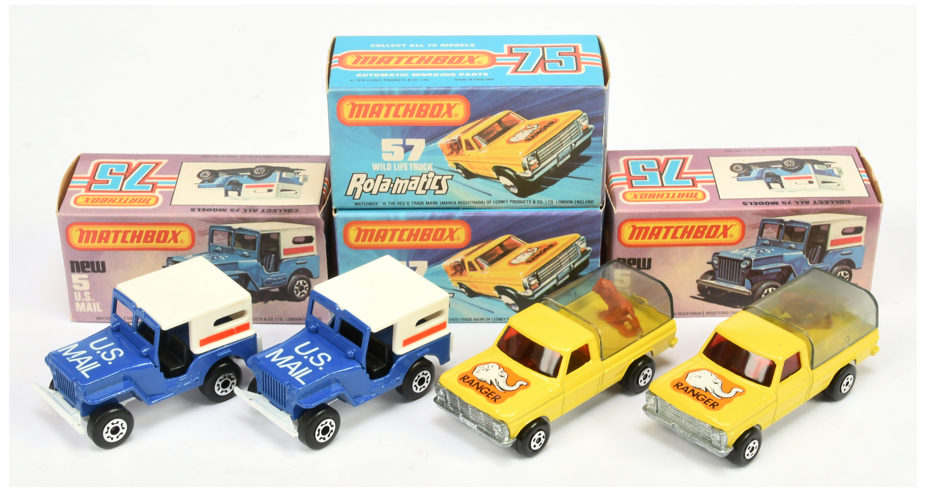 Matchbox Superfast Group Of 4 To Include - (1) 5 Jeep "US Mail" - Blue and white, (2) Same but "S...