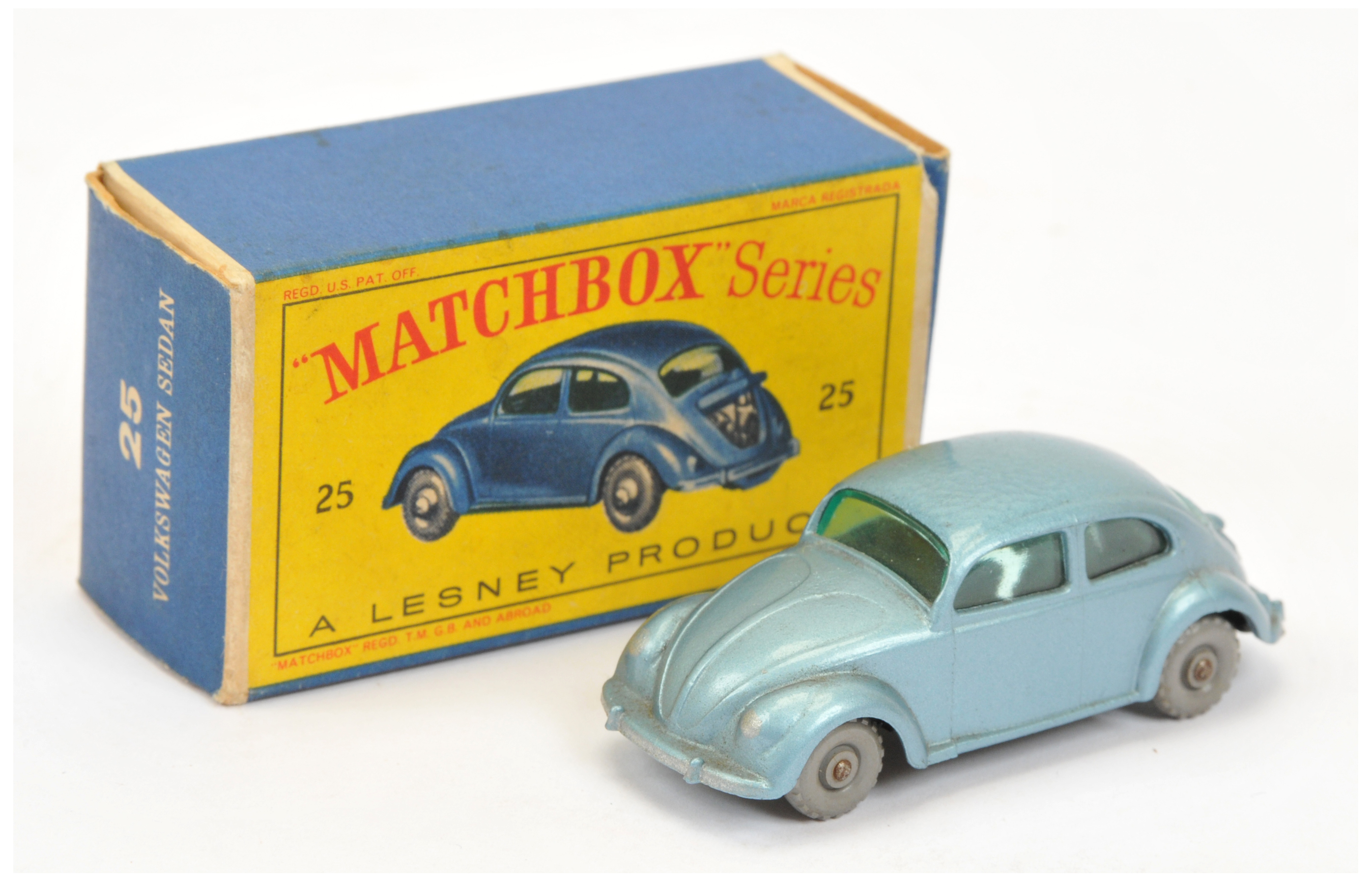 Matchbox Regular Wheels 25b Volkswagen Beetle - Stannard Code 4 - metallic silver-blue body with ...