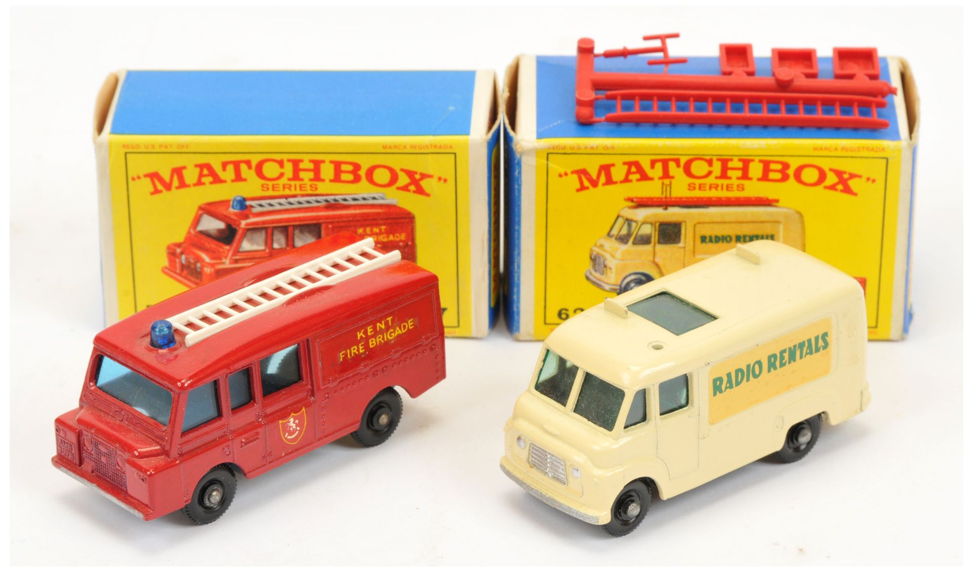 Matchbox Regular Wheels pair (1) 57C Land Rover Fire Truck "Kent Fire Brigade" - red, grey plasti...