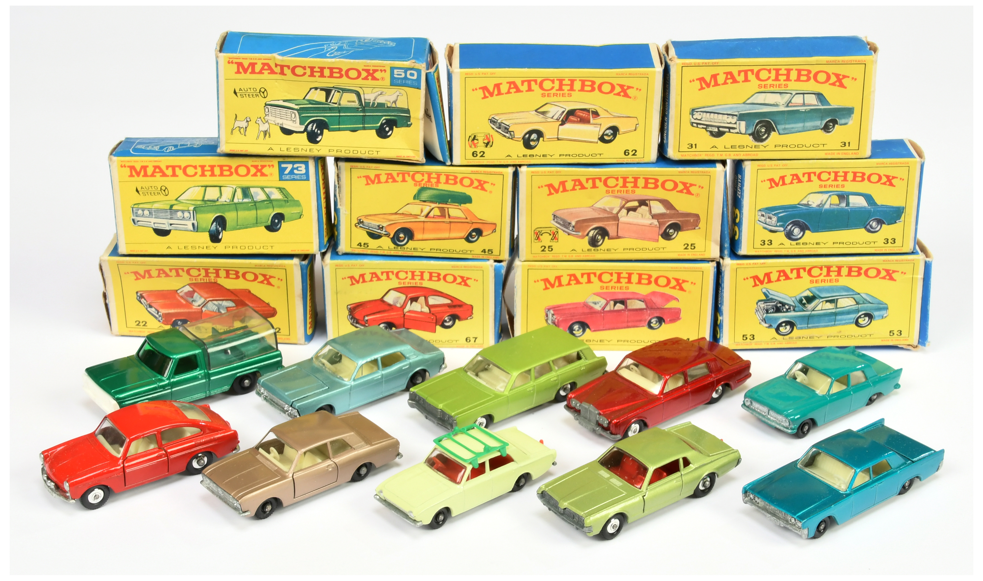 Matchbox Regular Wheels group of Cars to include 50c Kennel Truck; 53c Ford Zodiac; 62c Mercury C...