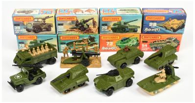 Matchbox Superfast Group Of 8 Military Related To Include - 32 Field gun, 70 Self-Propelled Gun, ...