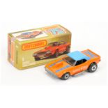 Matchbox Superfast 1d Dodge Challenger "Revin Rebel" - Orange body with blue hood, black interior...