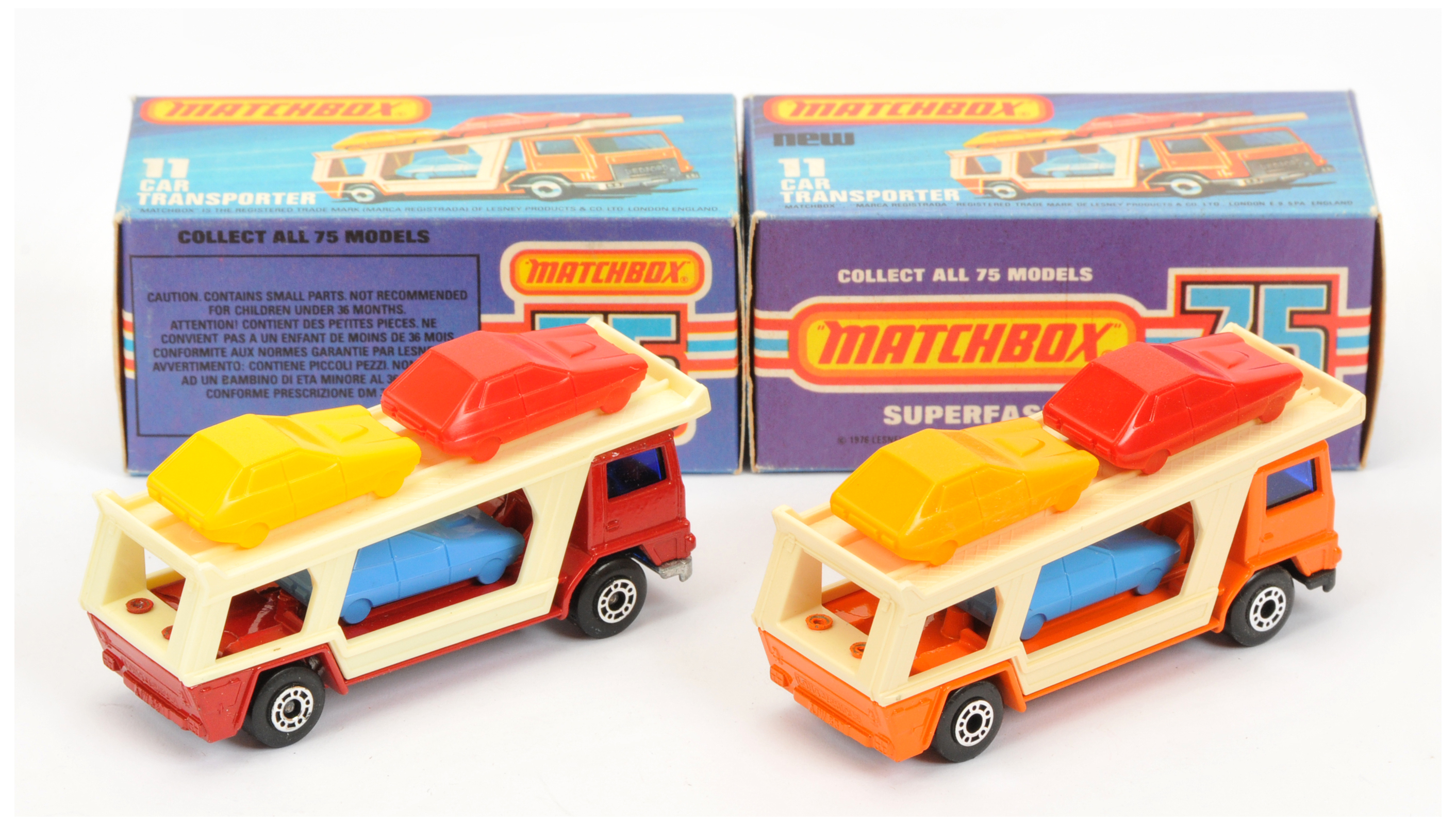 Matchbox Superfast 11c Bedford Car Transporter - RARE Red body, cream plastic back with 3 x Cars ... - Image 2 of 2