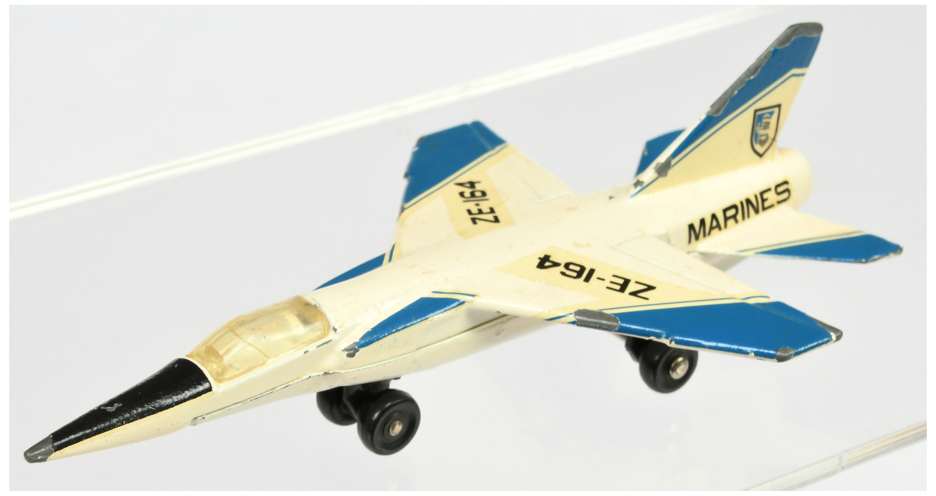 Matchbox Skybusters SB4 Mirage F1 Pre-production Trial model - white fuselage with blue stripes, ...