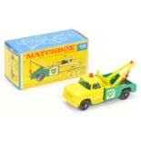 Matchbox Regular Wheels 13d Dodge BP Wreck Truck - lemon cab, greenbody, green tinted windows, re...