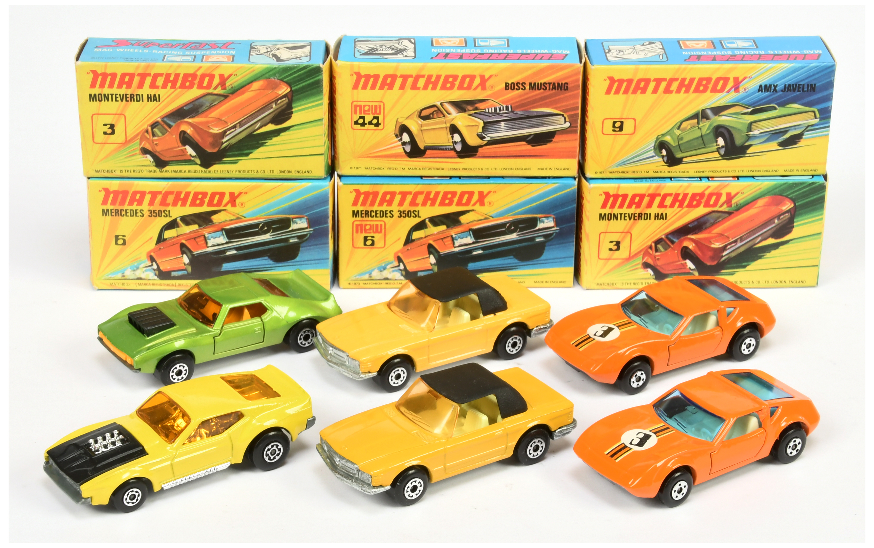 Matchbox Superfast Group Of 6 To Include - 3 Monteverdi Hai - Orange, unpainted base, another but...