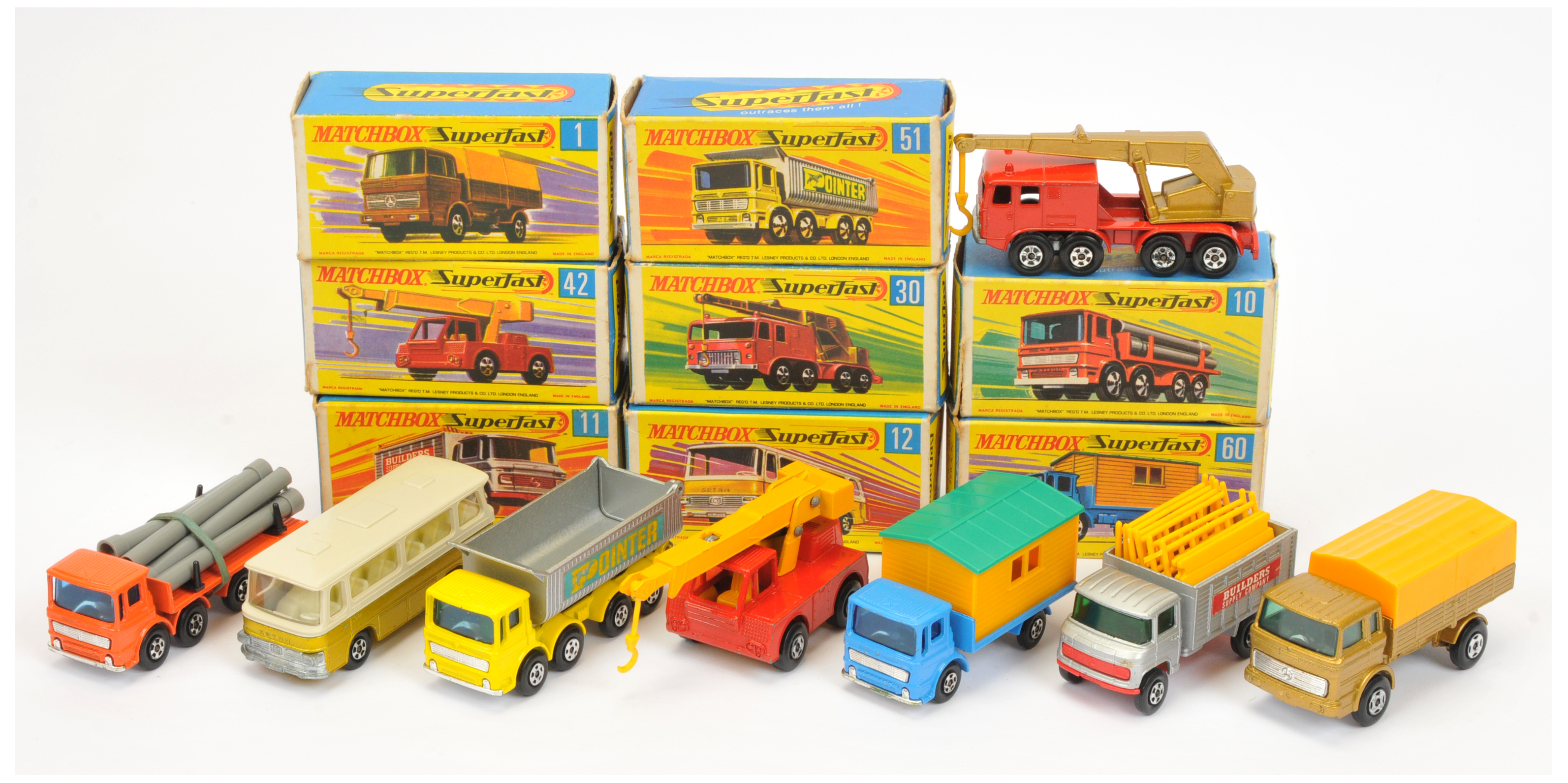 Matchbox Superfast  Group Of 8 To Include  - 11a Mercedes "Builders Supply Company" Scaffolding T...