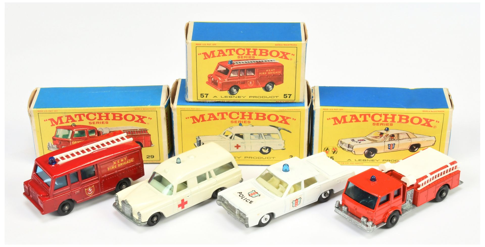Matchbox Regular Wheels group of Emergency Vehicles (1) 3c Mercedes "Ambulance" - off white, with...