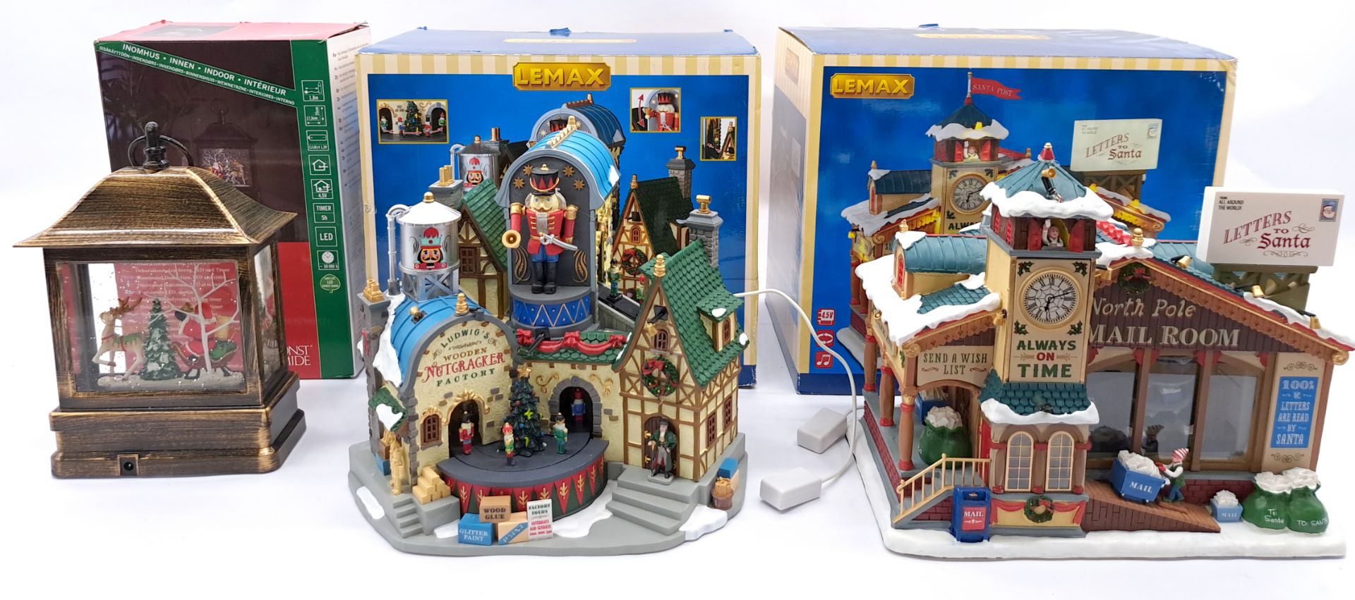 Lemax Christmas Village pair of porcelain lighted buildings / items and a Konst Smide Snow Globe ...