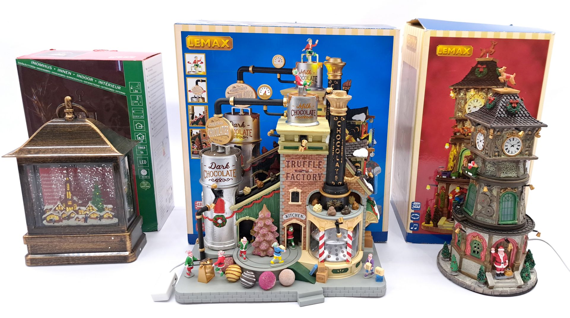 Lemax Christmas Village pair of porcelain lighted buildings / items and a Konst Smide Snow Globe ...