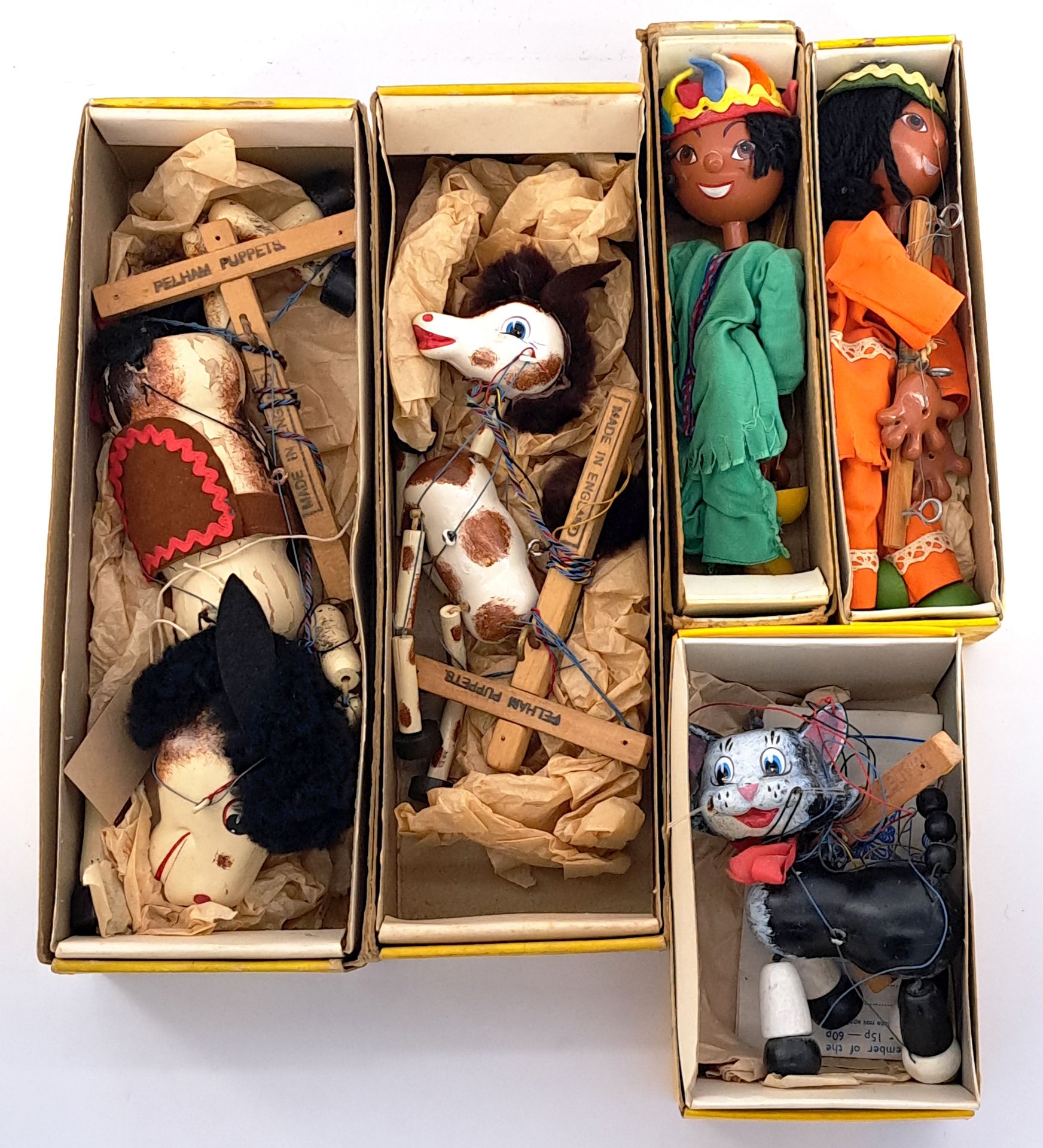 Collection of five Pelham Puppets