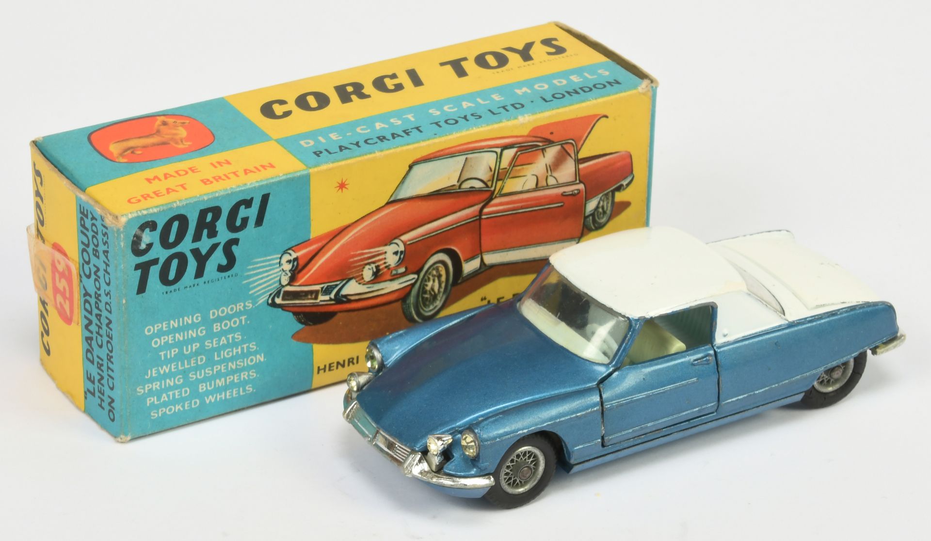 Corgi Toys  259 Le Dandy Coupe - Two-Tone Blue and white, pale blue interior, chrome trim and wir...
