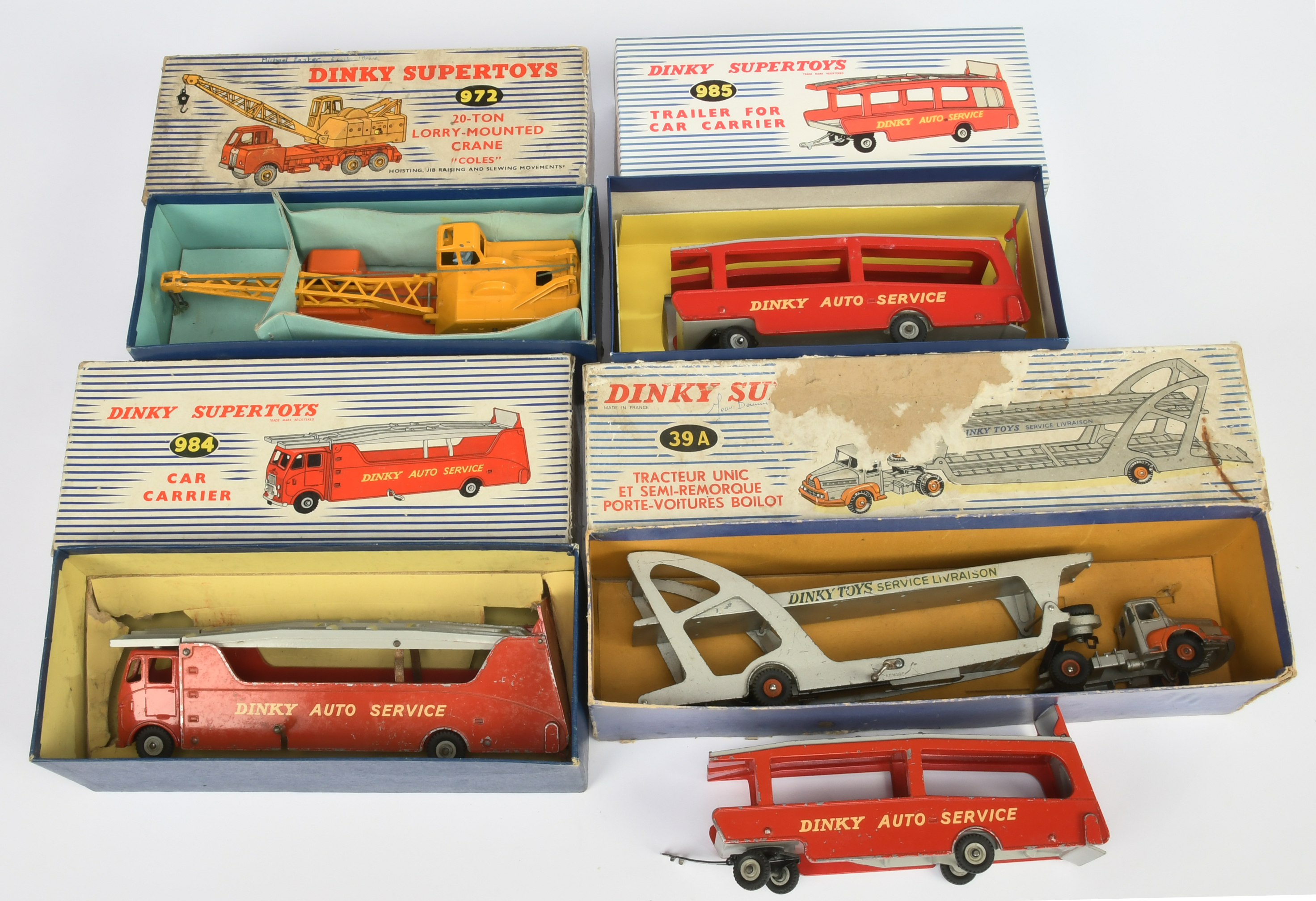 Dinky Toys Group To Include 972 Coles Lorry Mounted Crane, 984 Car Carrier, 2 X 985 Car Carrier T...