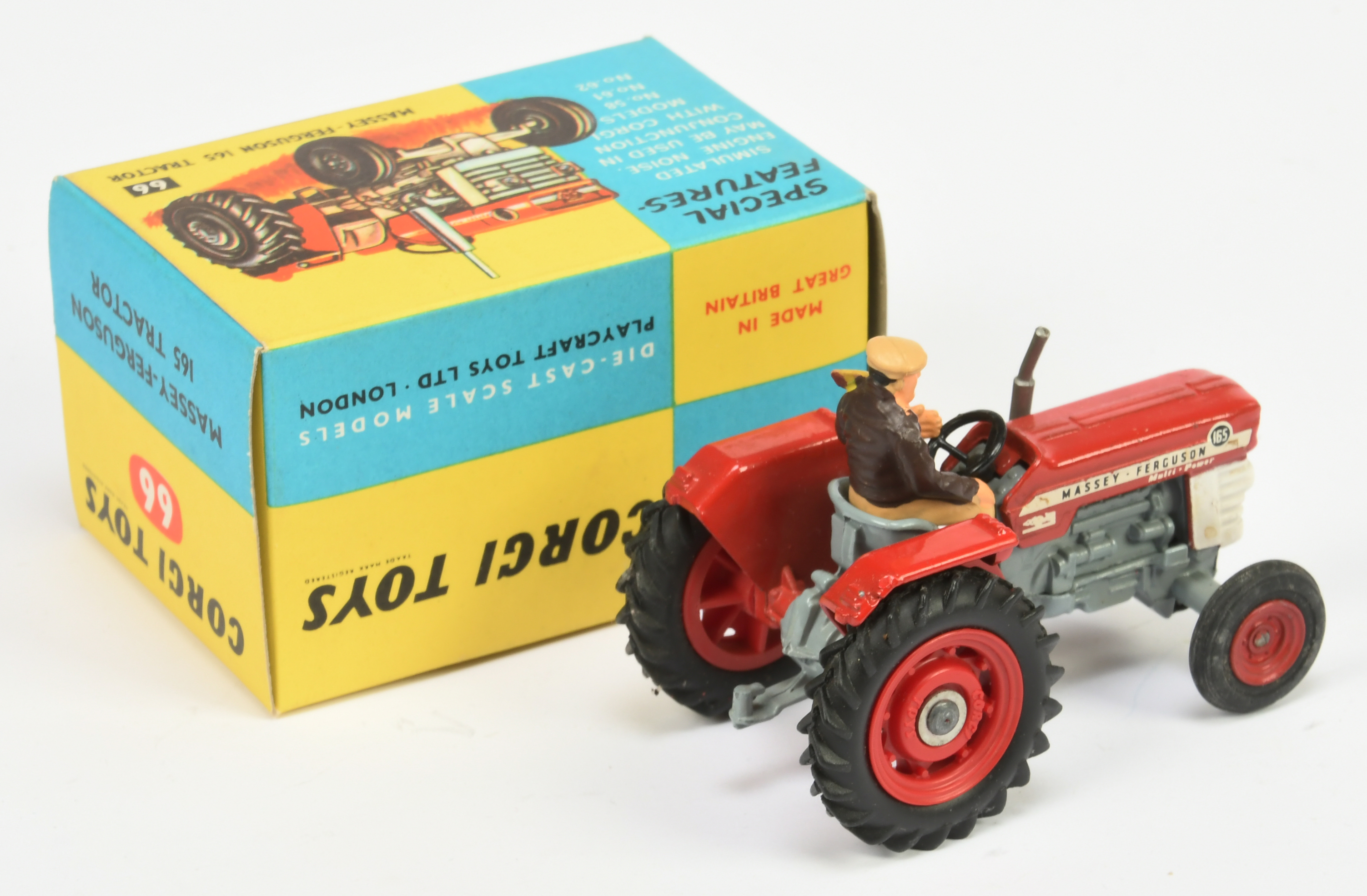 Corgi Toys 66 Massey Ferguson 165 Tractor - Red including hubs, white, grey with figure driver - Image 2 of 2